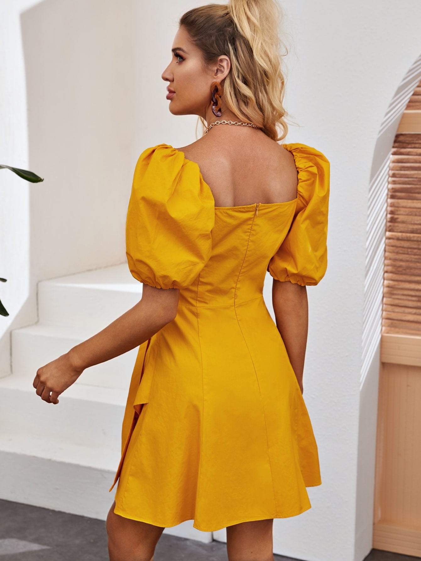 Surplice Neck Tie Front Ruffle Hem Dress