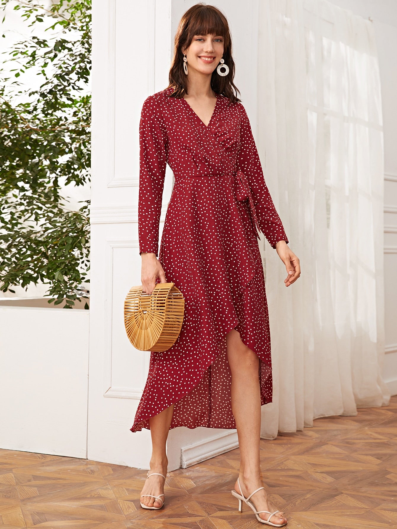 Wrap Knot Polka Dot A-line Dress