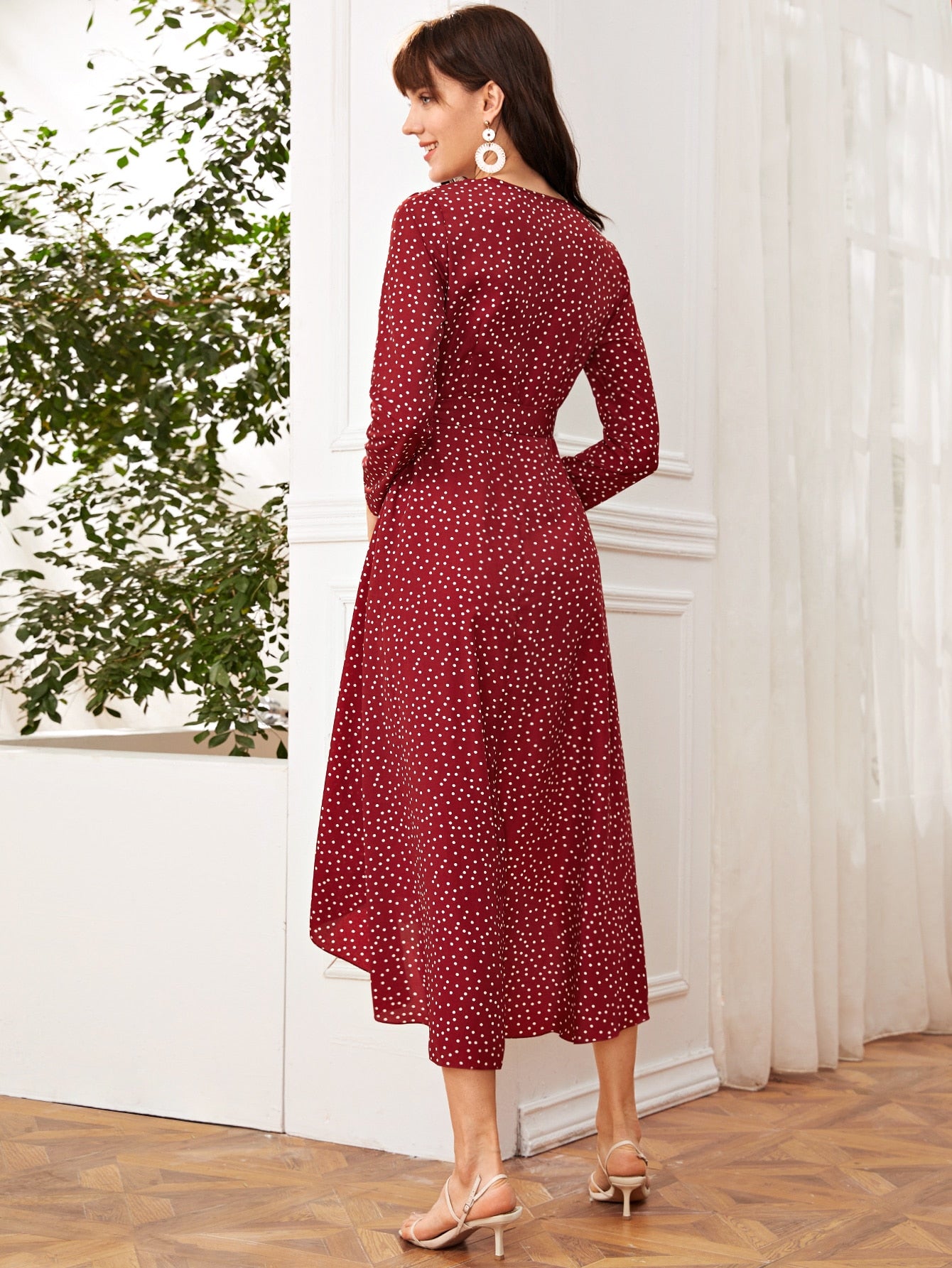 Wrap Knot Polka Dot A-line Dress