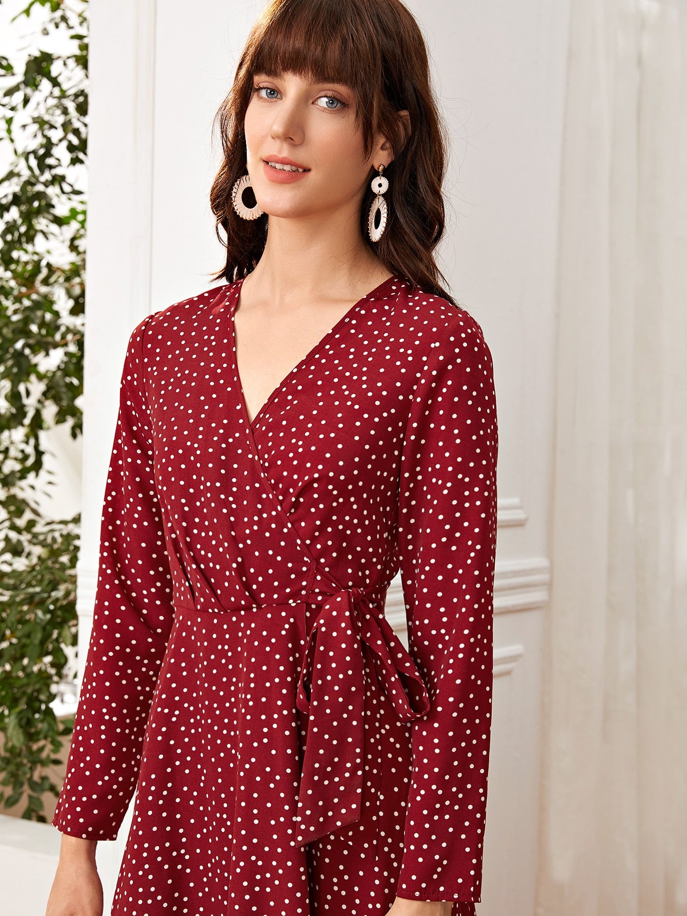 Wrap Knot Polka Dot A-line Dress