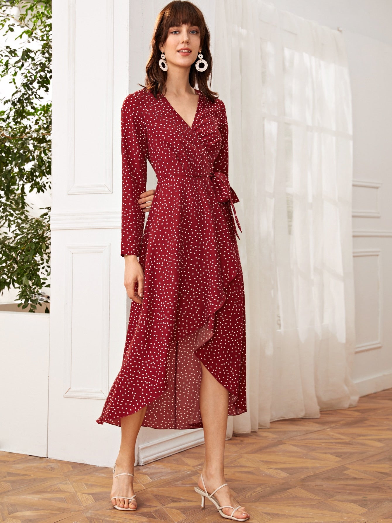 Wrap Knot Polka Dot A-line Dress