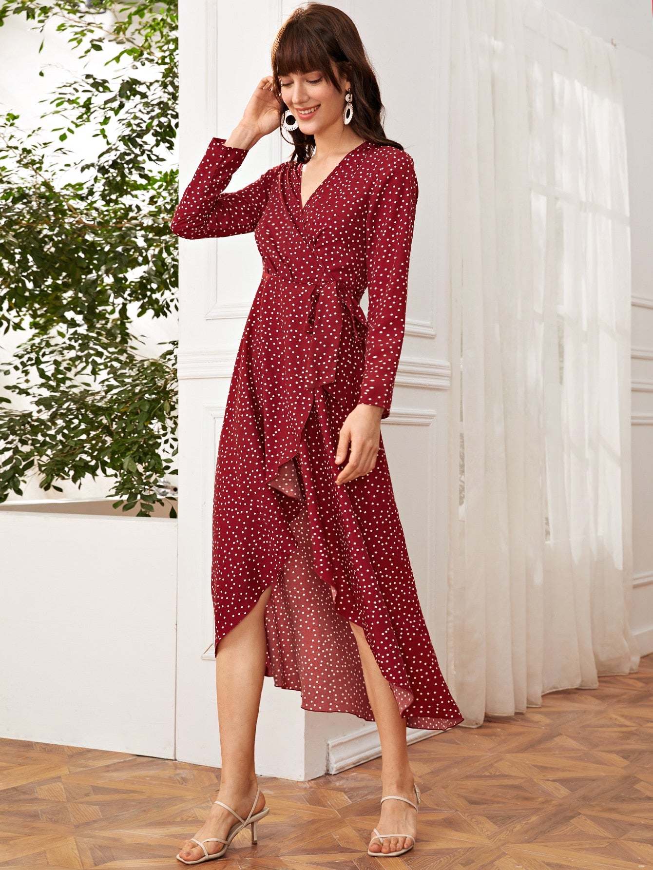 Wrap Knot Polka Dot A-line Dress