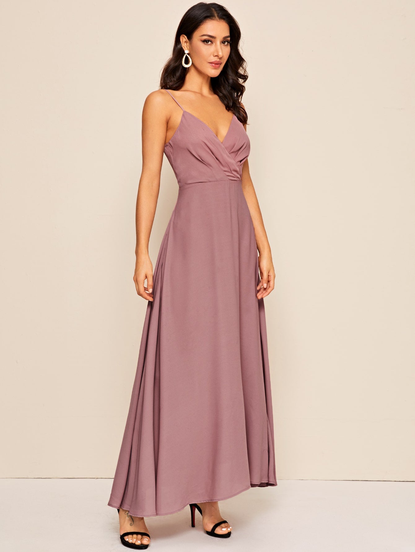 Surplice Neck Solid Maxi Cami Dress