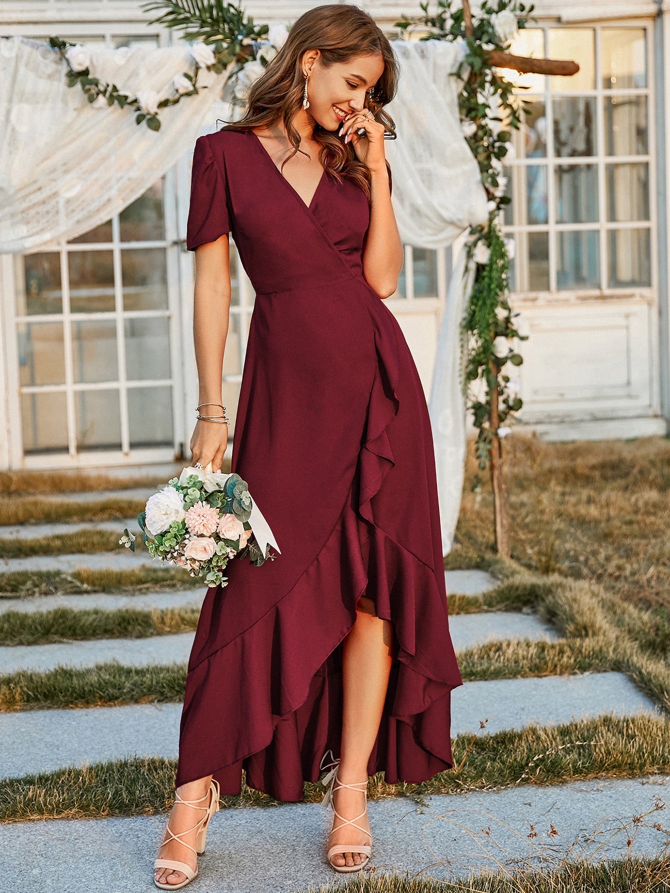 Surplice Neck Ruffle Hem A-line Dress