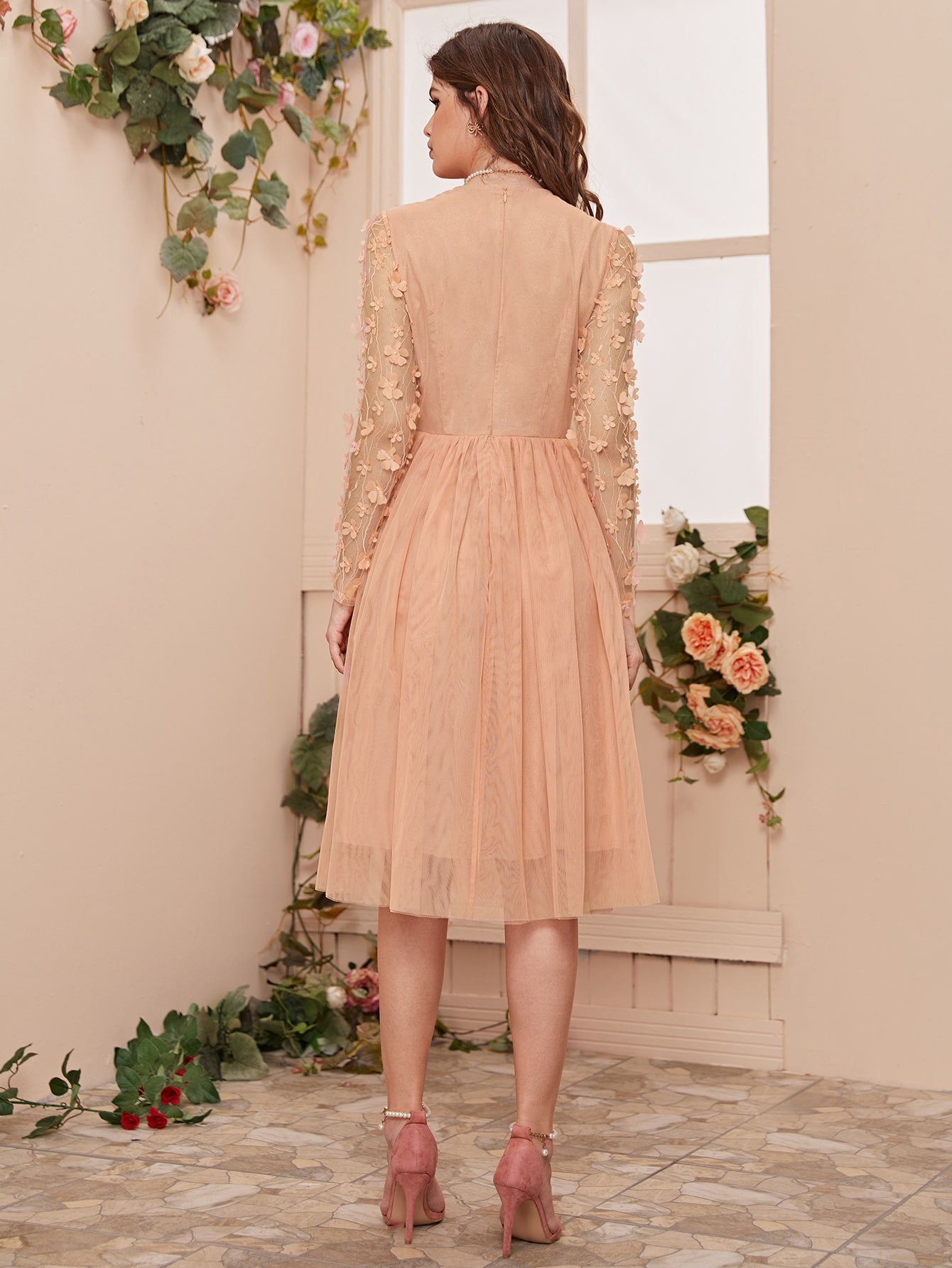 Applique Mesh Overlay Dress