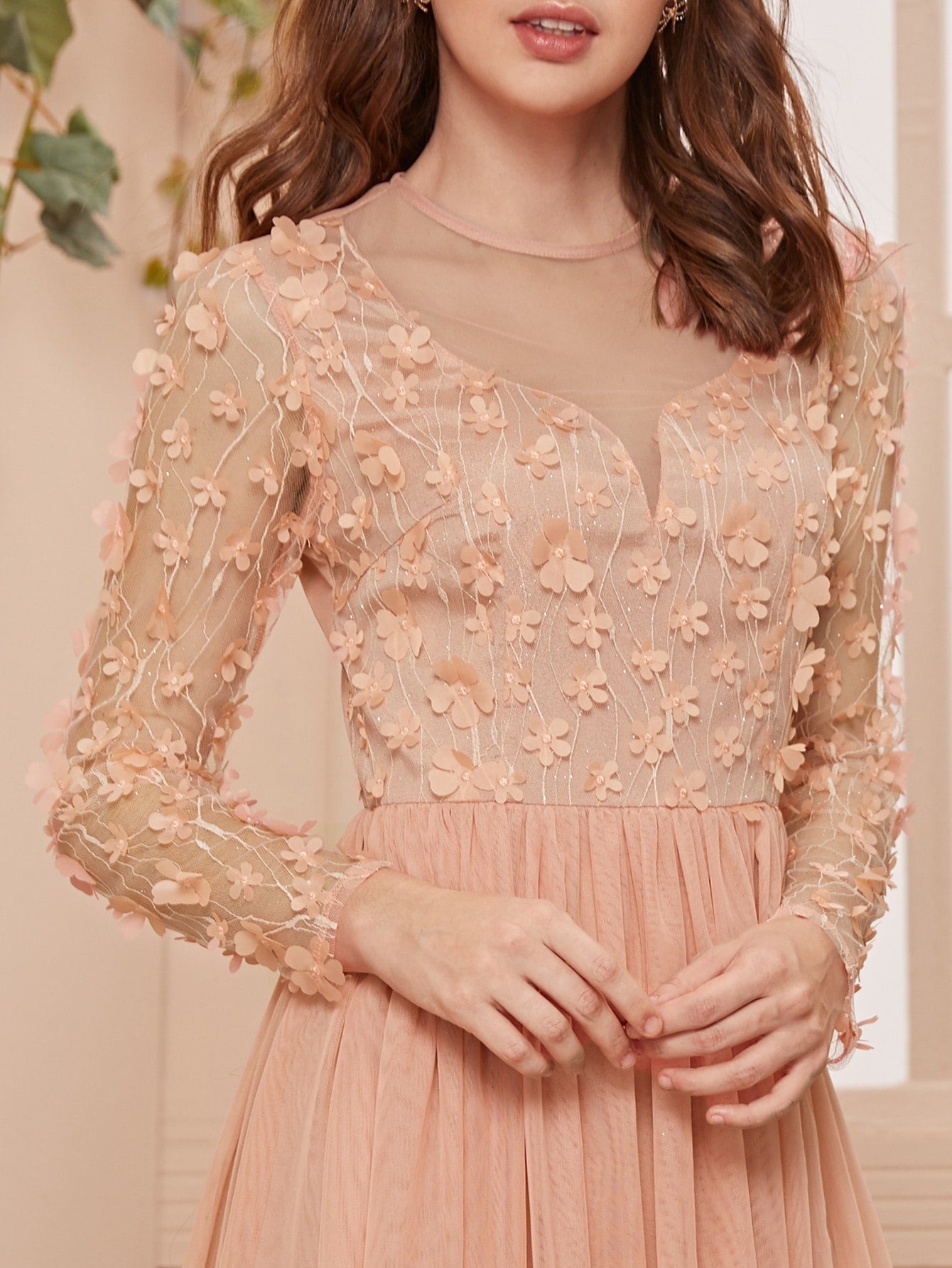 Applique Mesh Overlay Dress