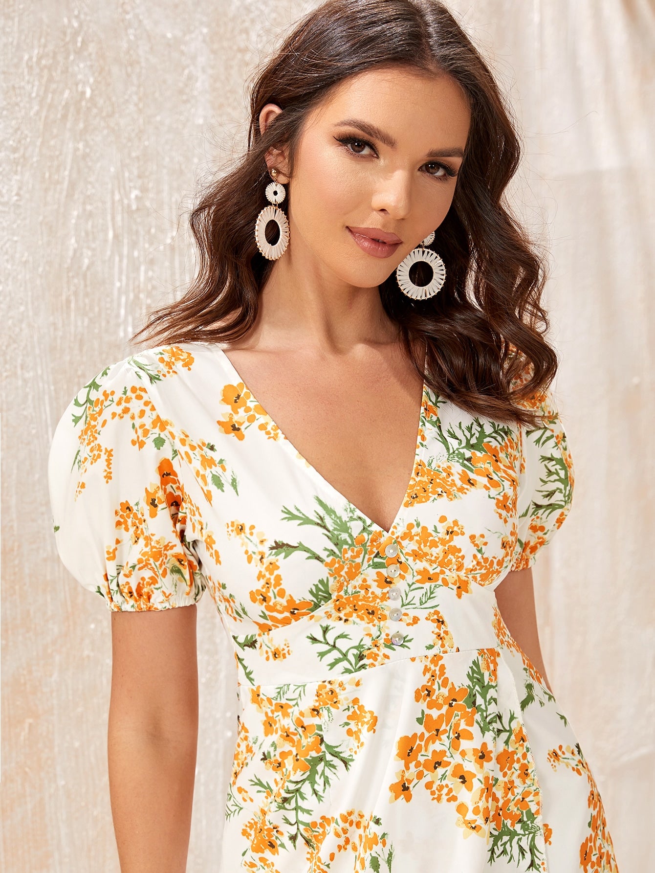 Floral Print Ruffle Tulip Hem Dress