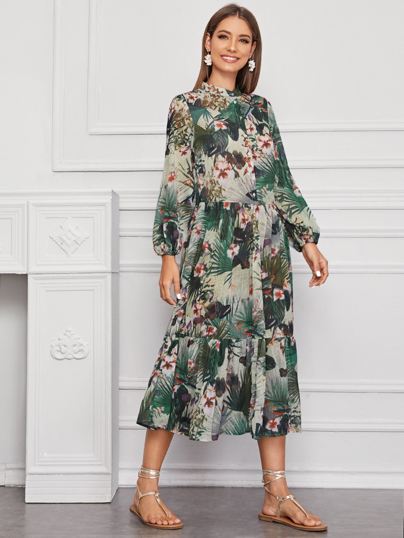 Amy's Cart Floral Print Zip Back Maxi Dress