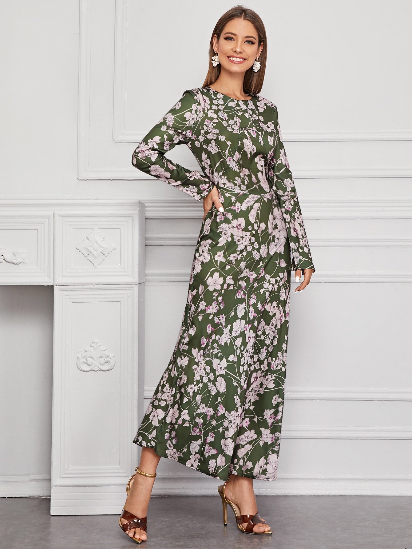 Amy's Cart Floral Print Zip Back Maxi Dress