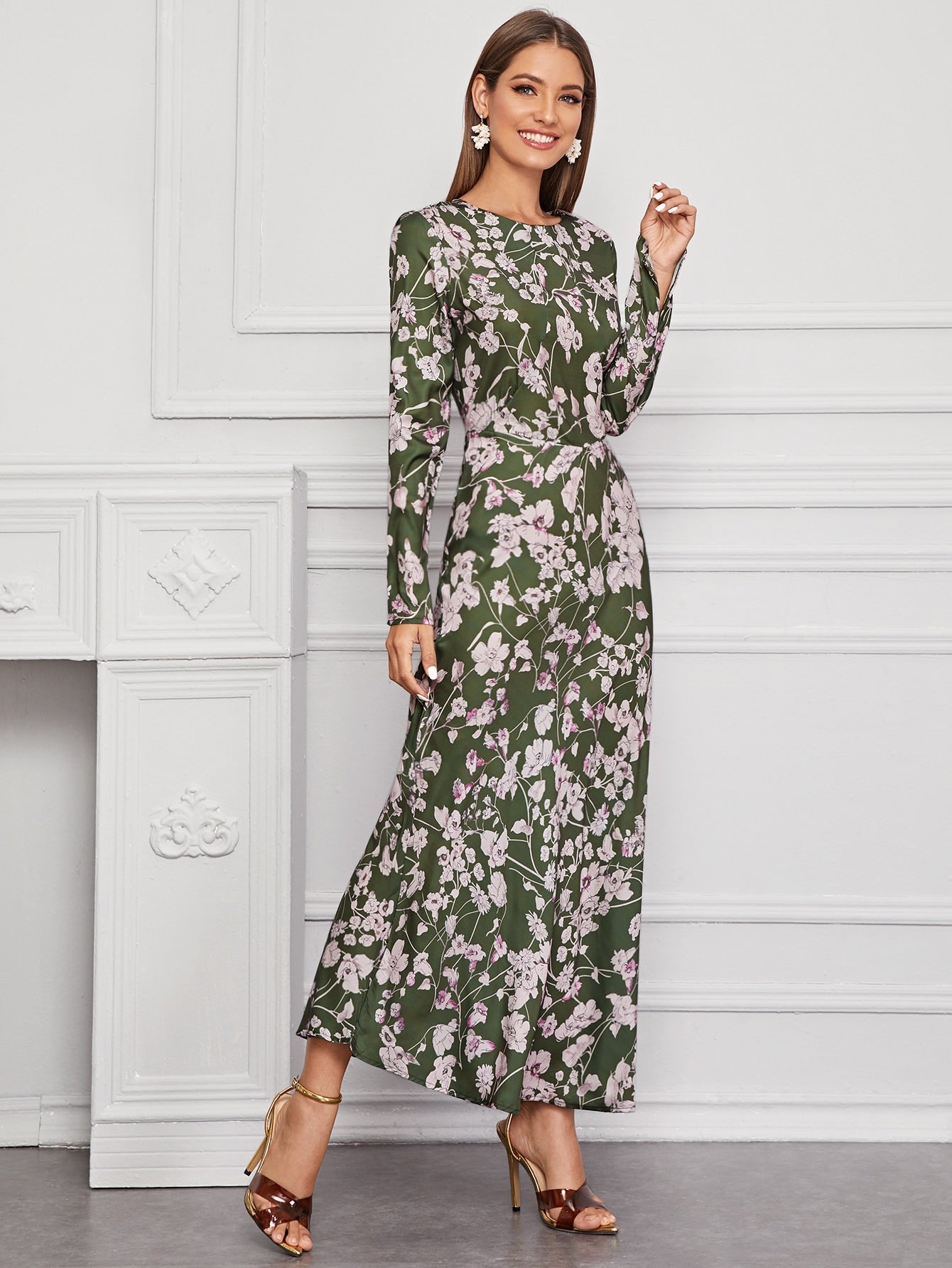Amy's Cart Floral Print Zip Back Maxi Dress