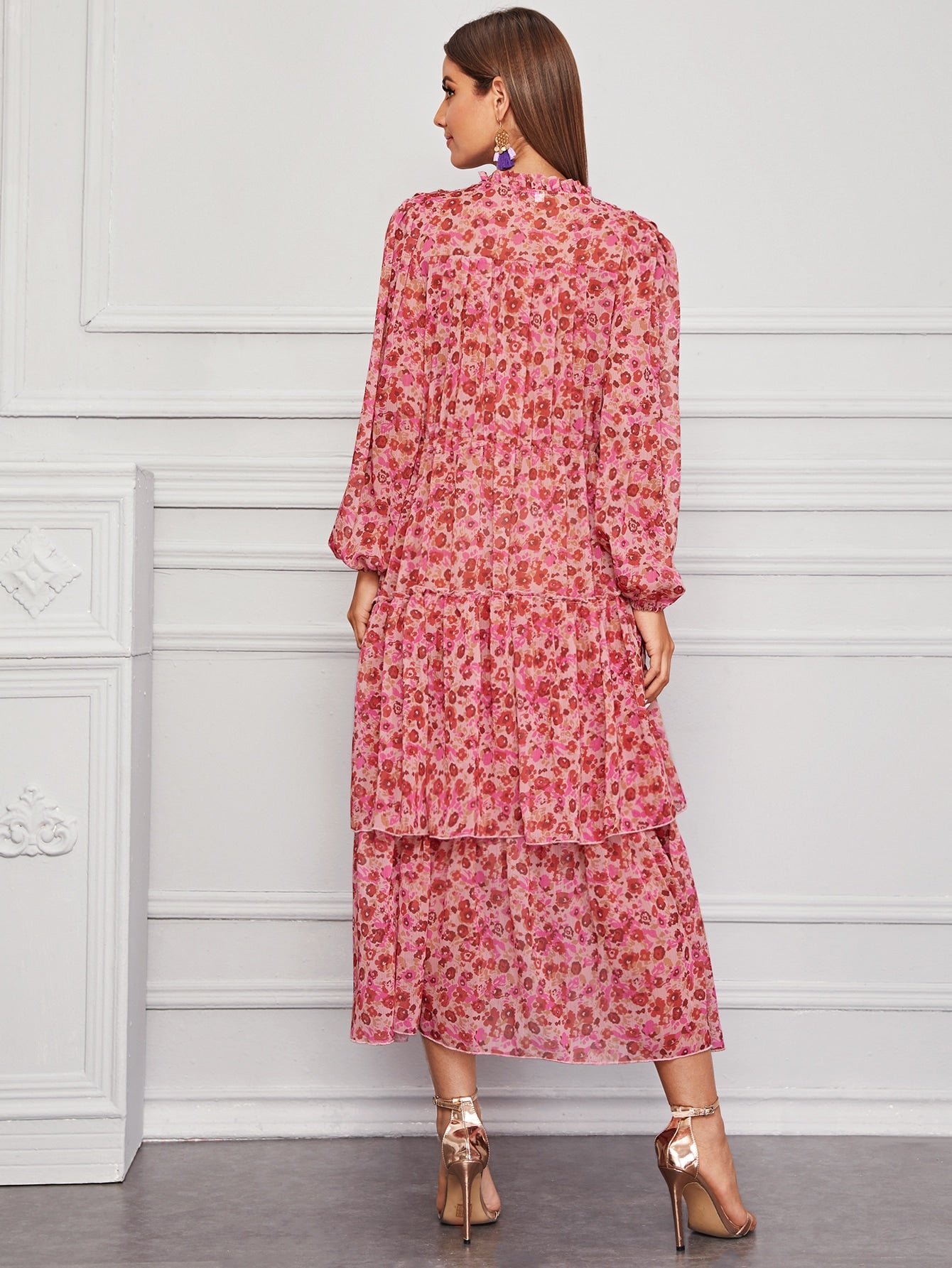 Amy's Cart Floral Print Layered Hem Dress