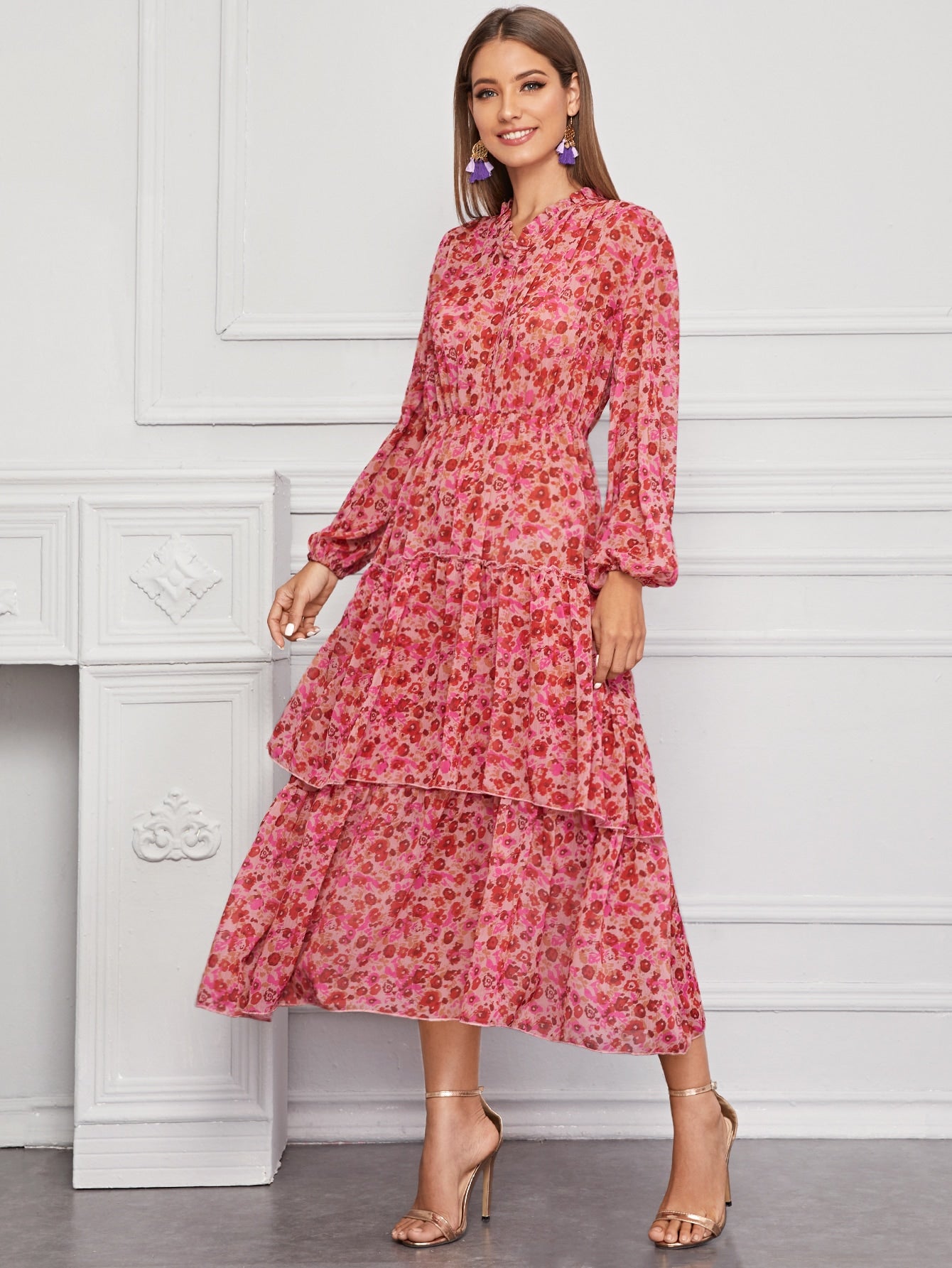 Amy's Cart Floral Print Layered Hem Dress