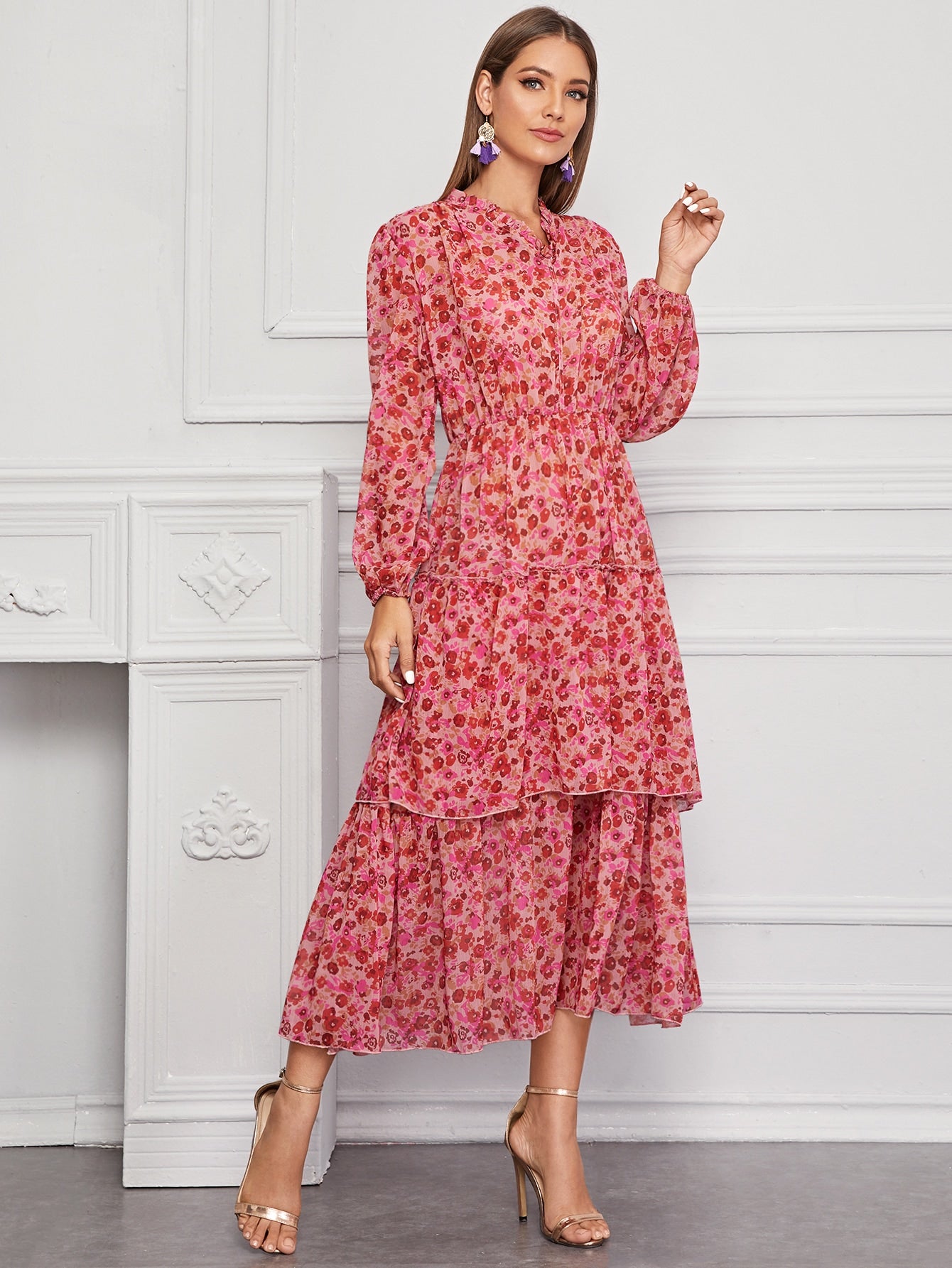 Amy's Cart Floral Print Layered Hem Dress