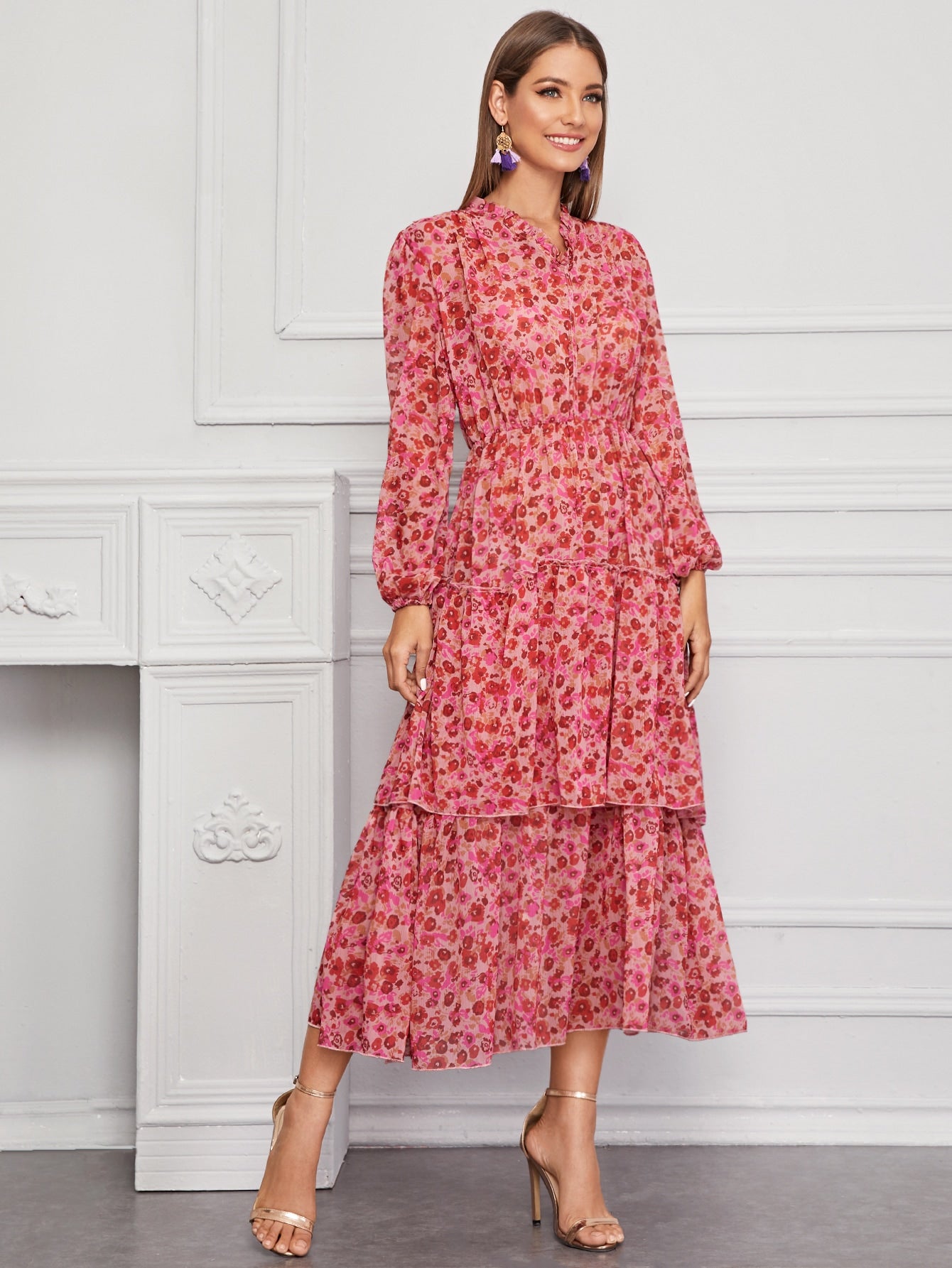 Amy's Cart Floral Print Layered Hem Dress