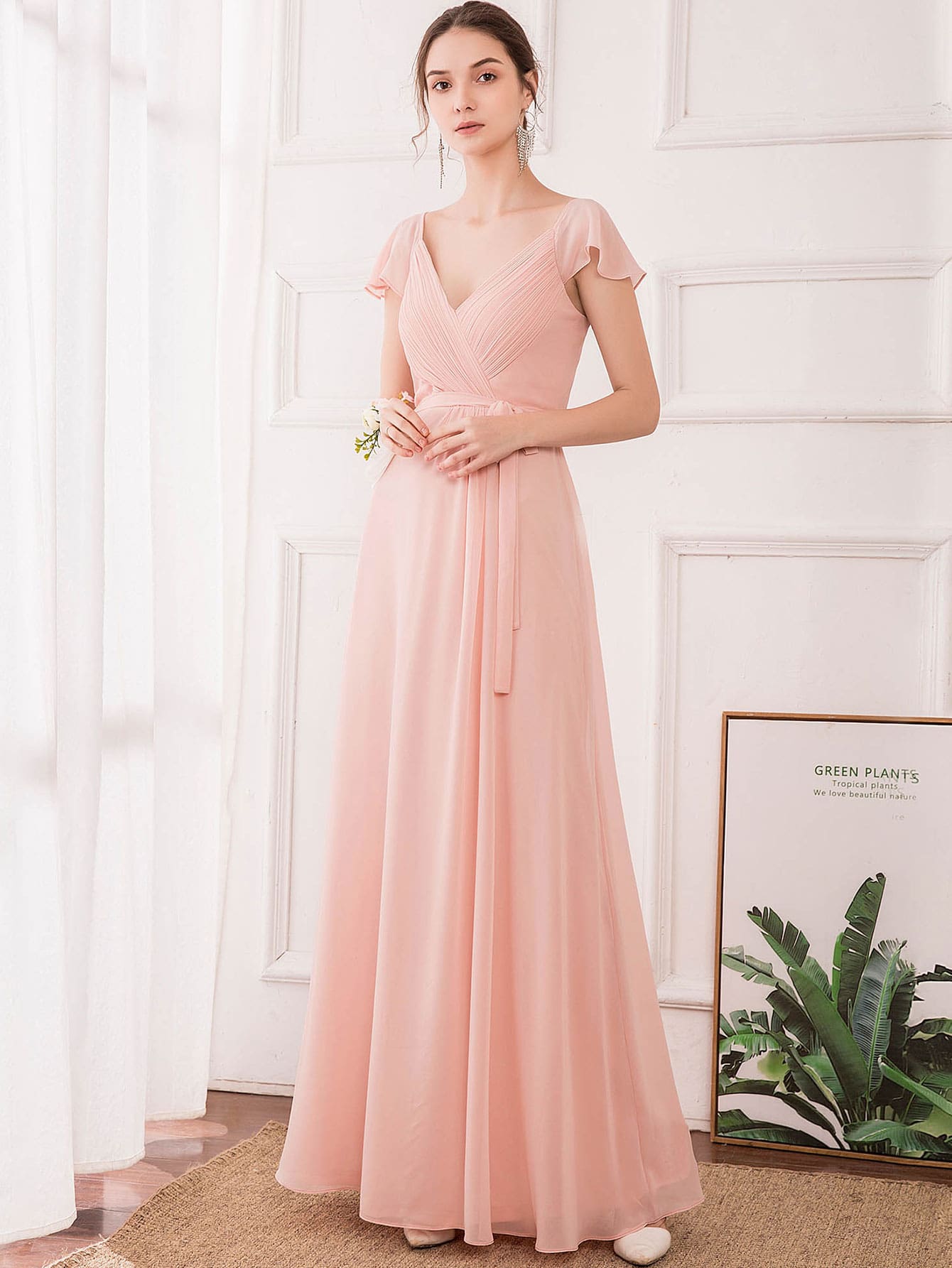 Flutter Sleeve Belted Formal Dress