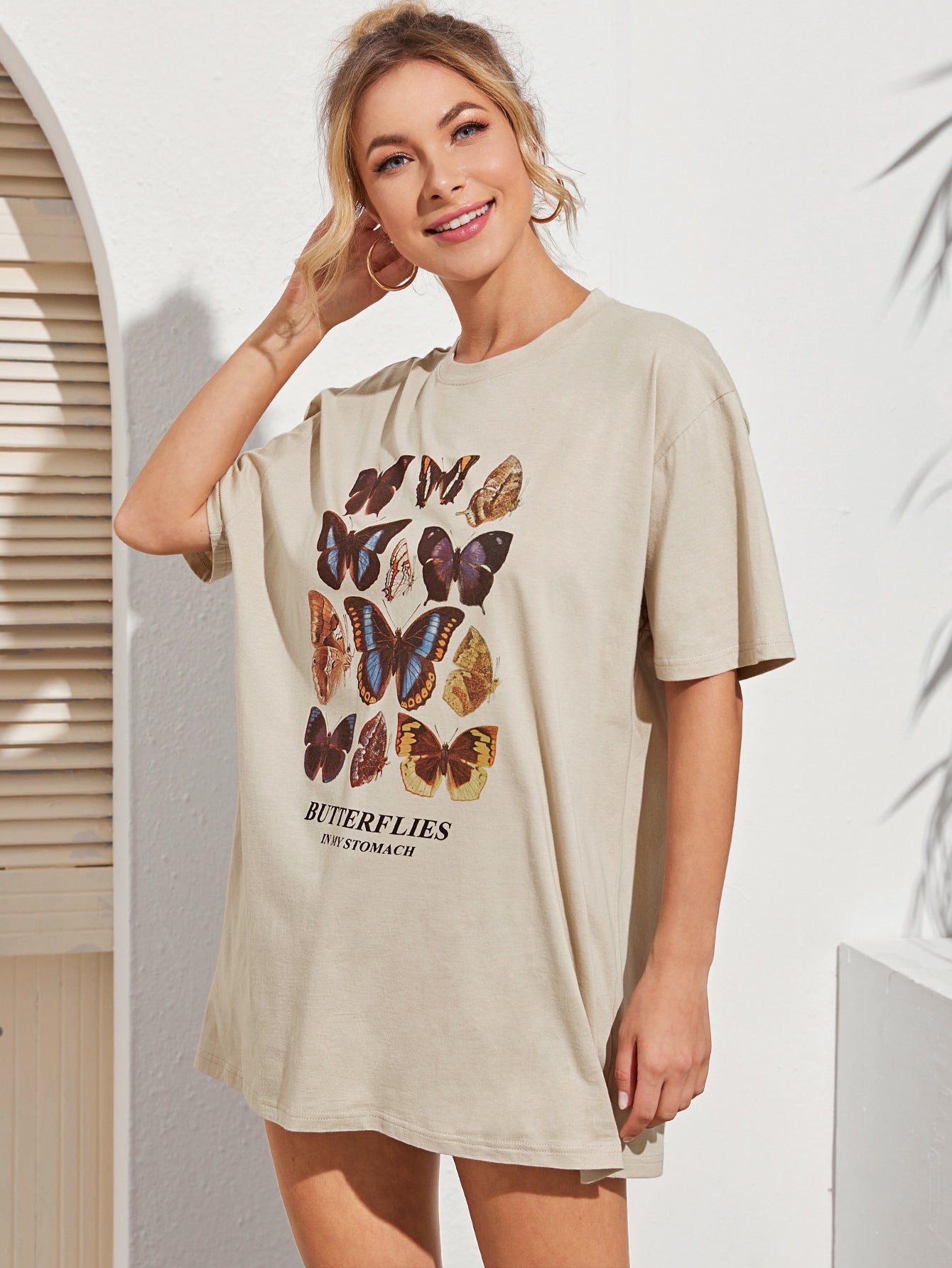 Butterfly And Letter Graphic Oversized Tee