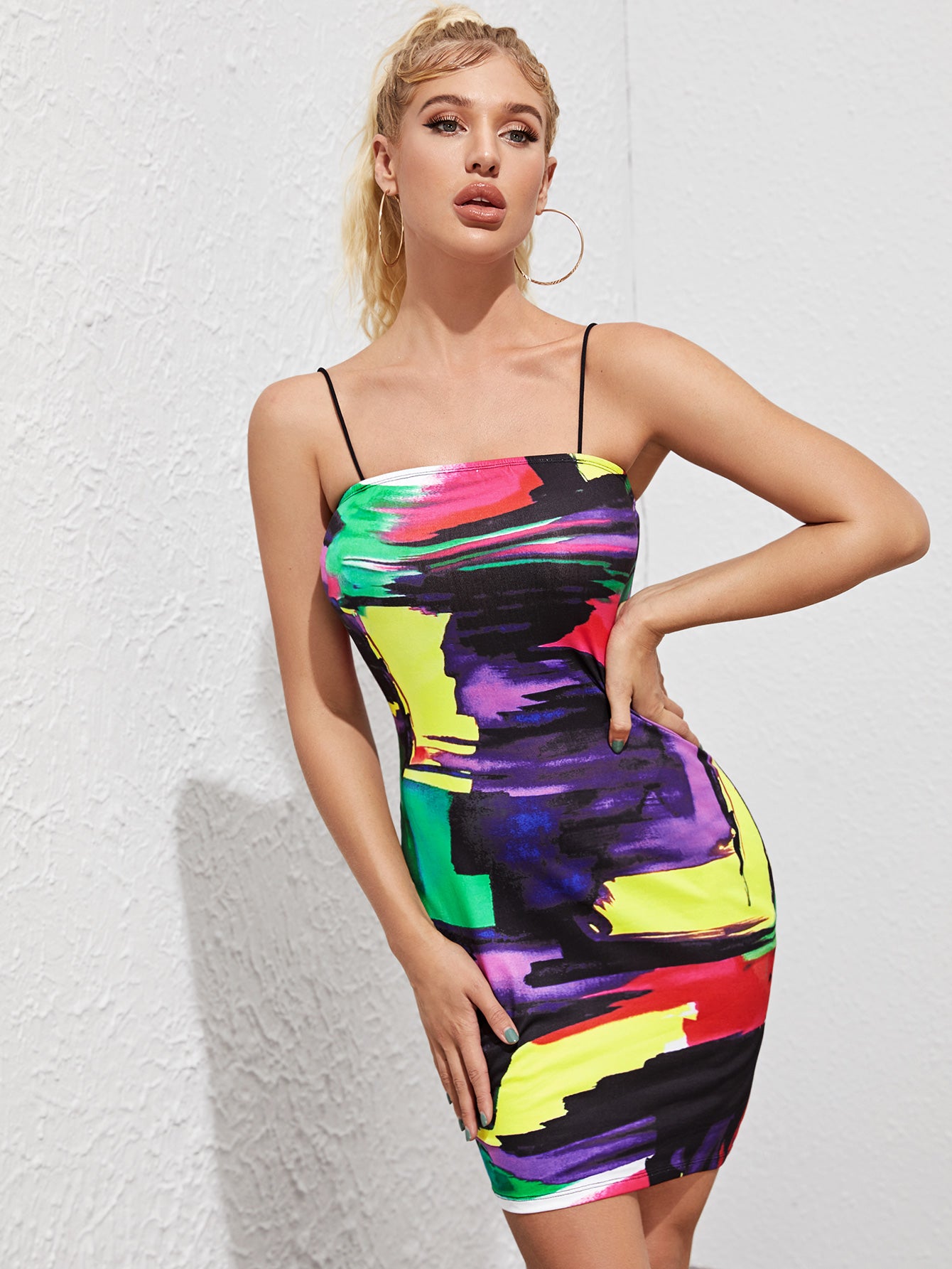 Brush Stroke Print Bodycon Dress