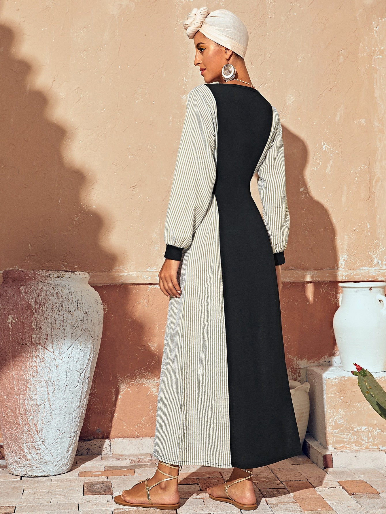 O-ring Quarter Zip Stripe Maxi Dress