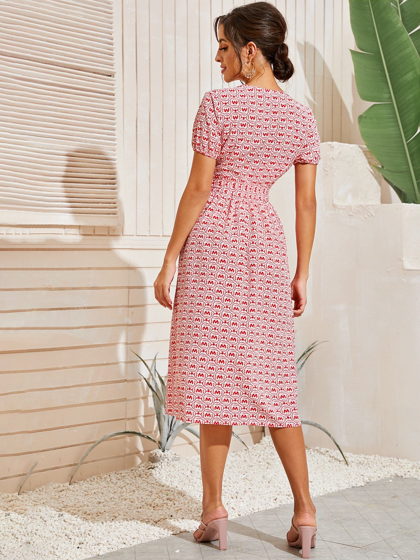Allover Letter Graphic Belted Dress