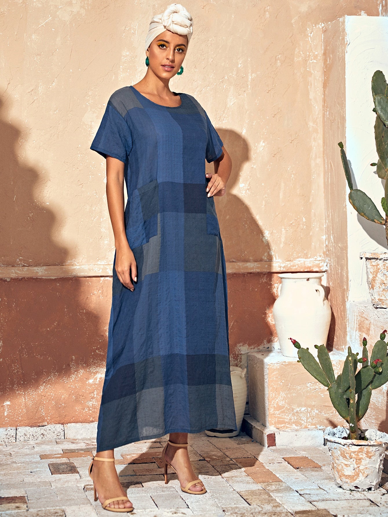 Plaid Pocket Detail Tee Dress