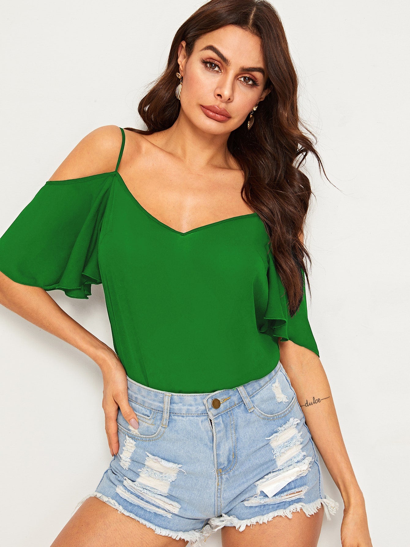 Cold Shoulder Flounce Sleeve Floral Top