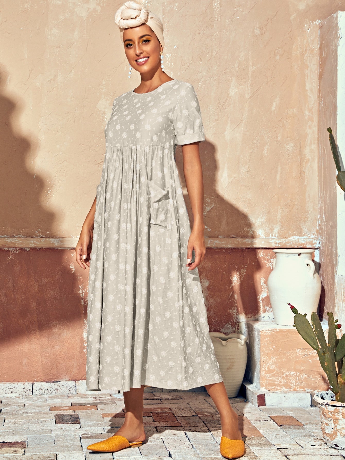 Roll Up Sleeve Pocket Detail Dress