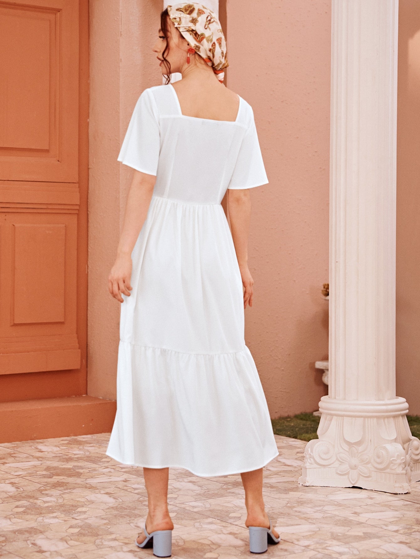 Floral Embroidered Ruffle Hem Dress