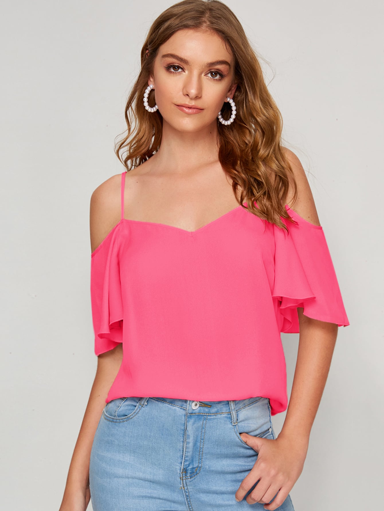 Cold Shoulder Flounce Sleeve Floral Top