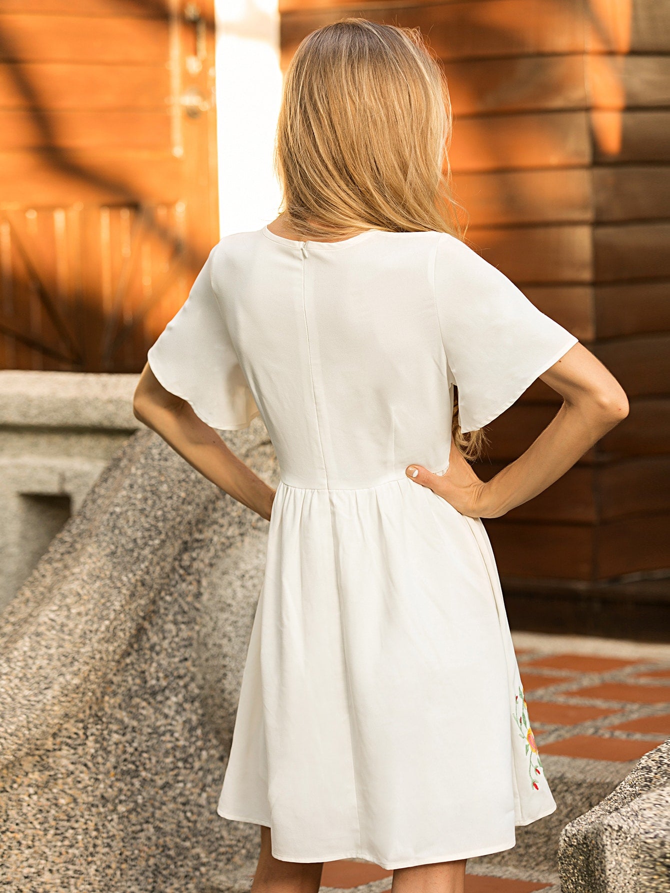 Plants Embroidered A-Line Dress