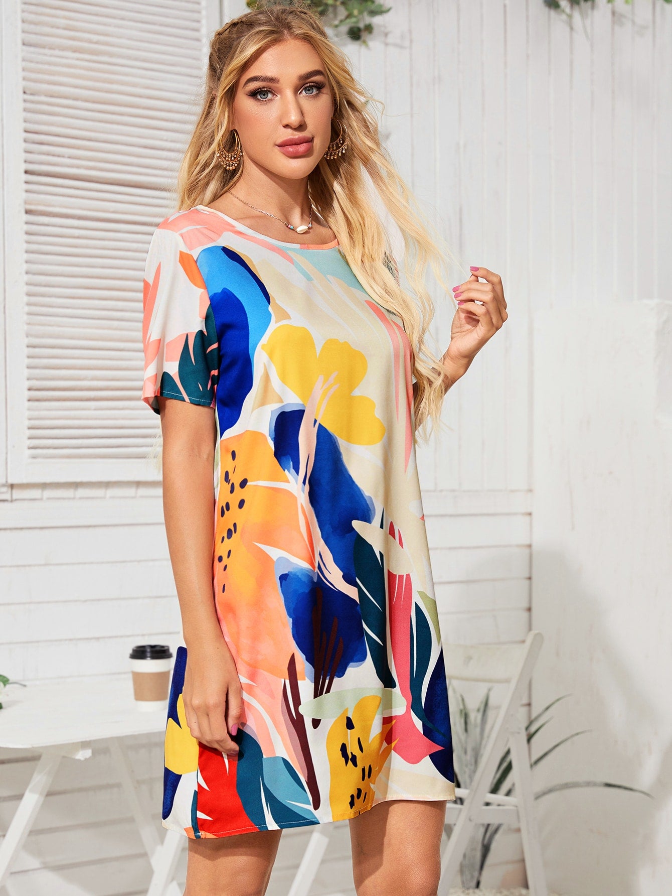Tropical Print Tie Back Tee Dress