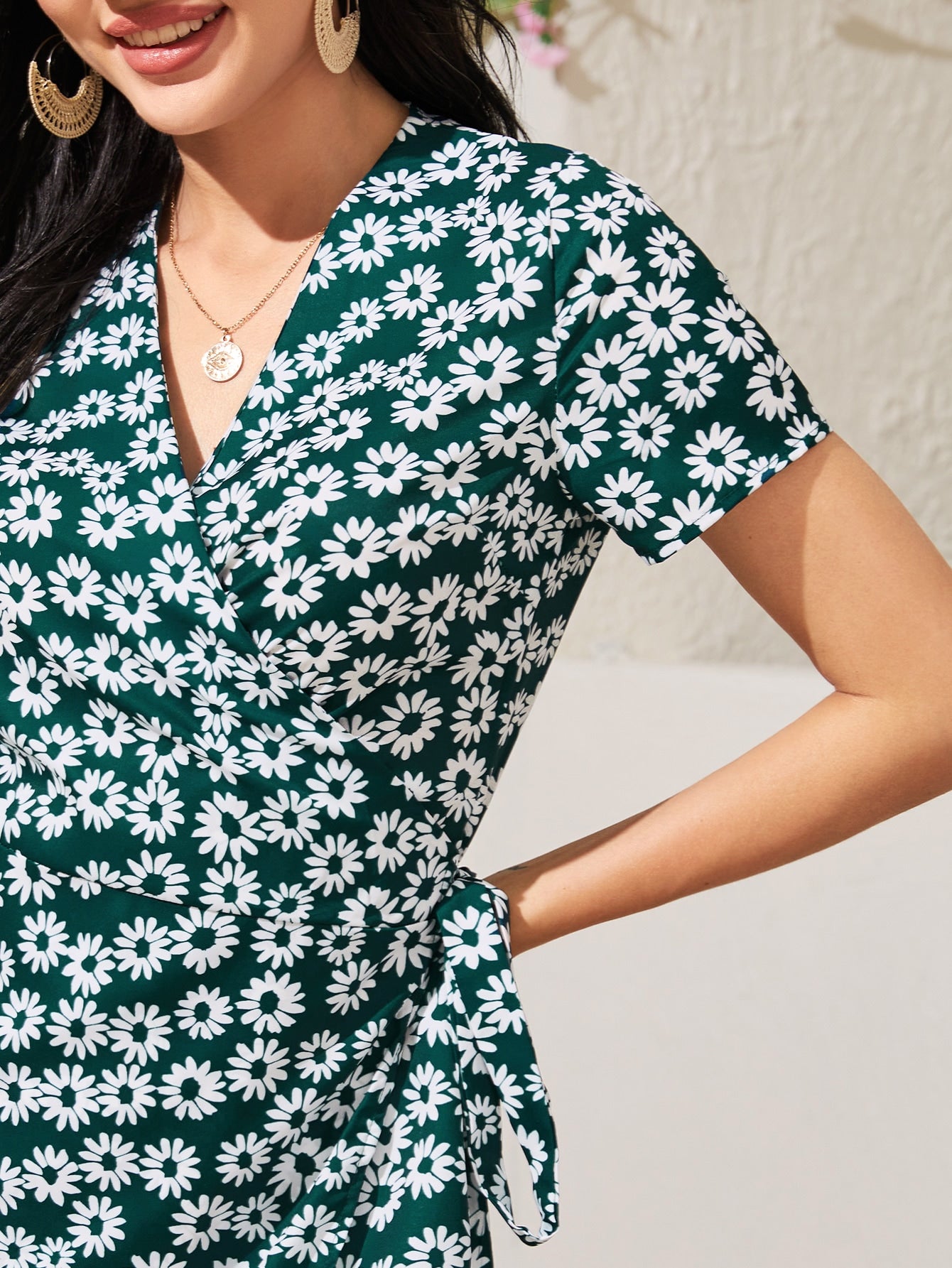 Daisy Floral Tulip Hem Tie Side Wrap Long Dress