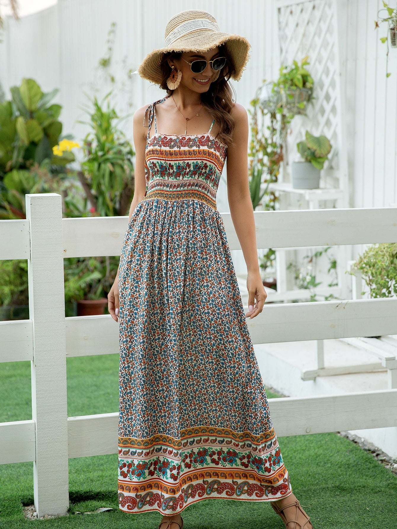 Tribal Print Shirred Cami Dress