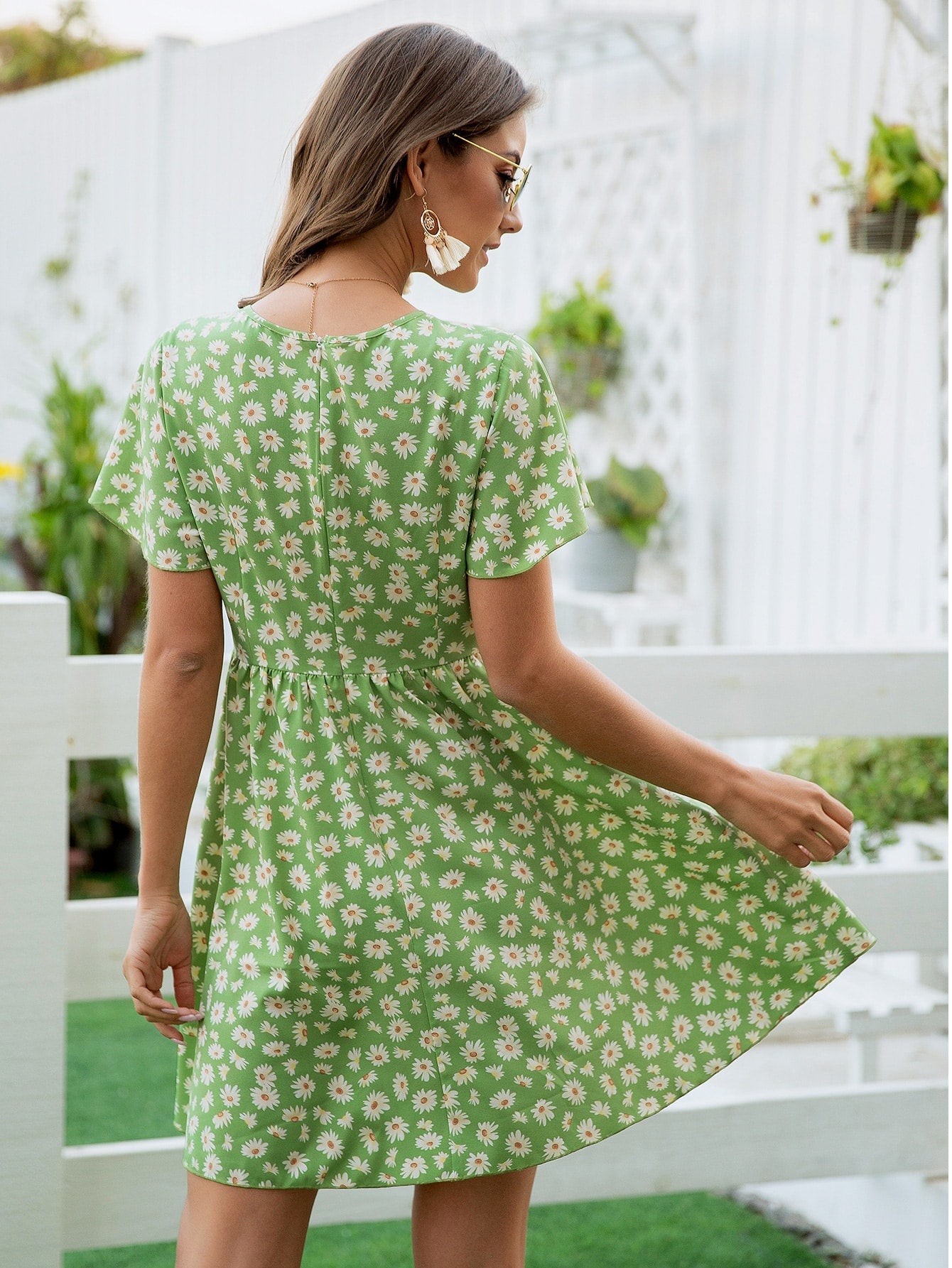 Daisy Floral Half Button A-line Dress
