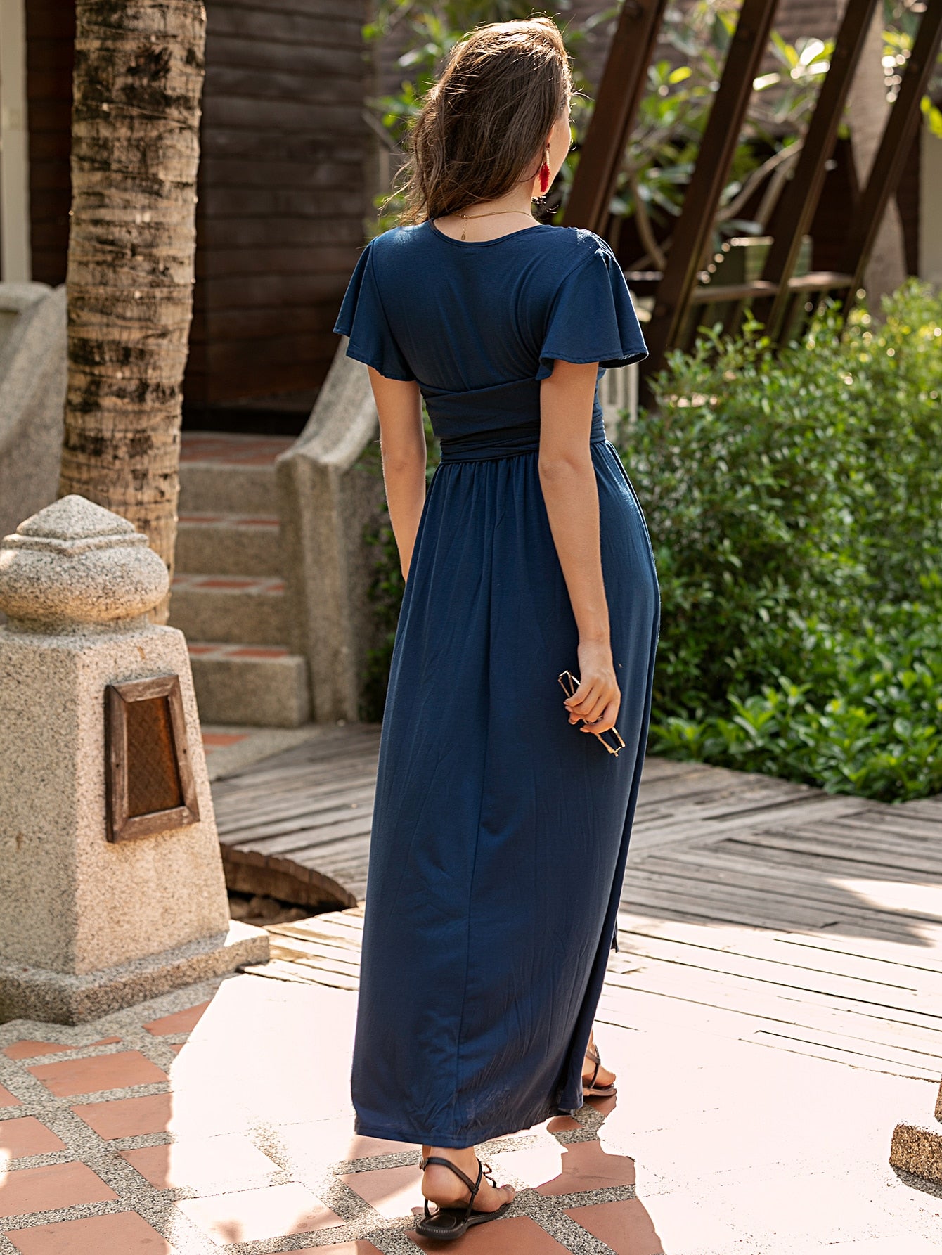 Butterfly Sleeve Belted Split Dress