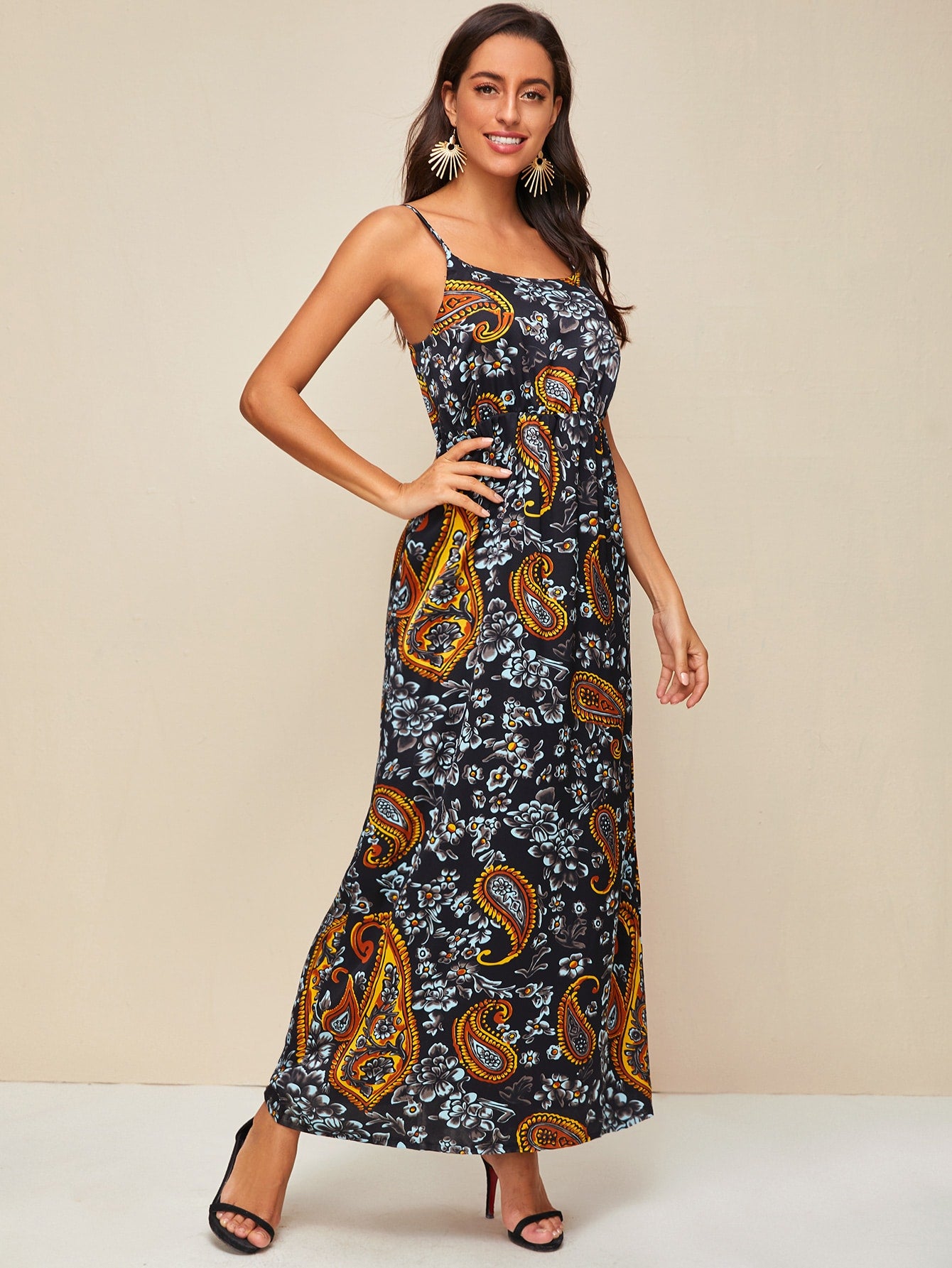 Paisley & Floral Print Cami Dress