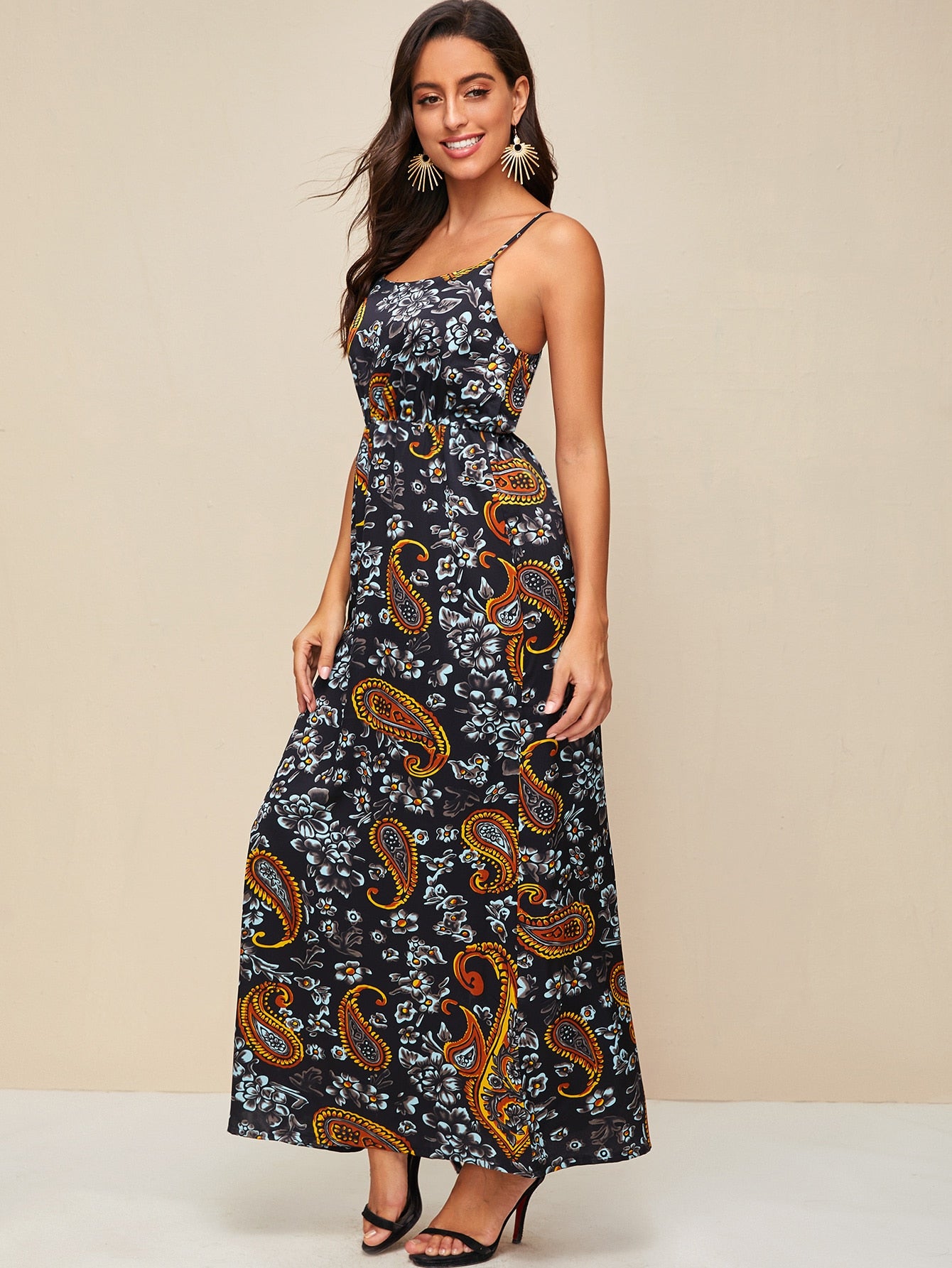 Paisley & Floral Print Cami Dress