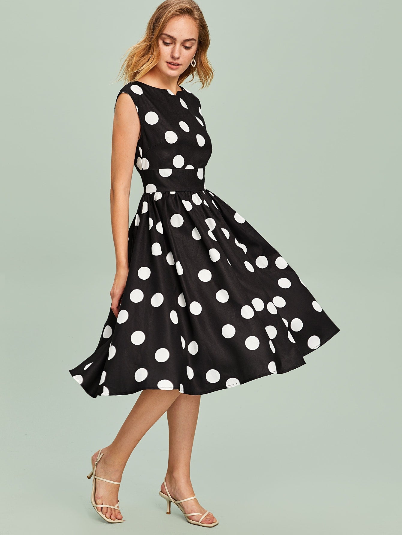 Zipper Back Polka Dot Flare Dress