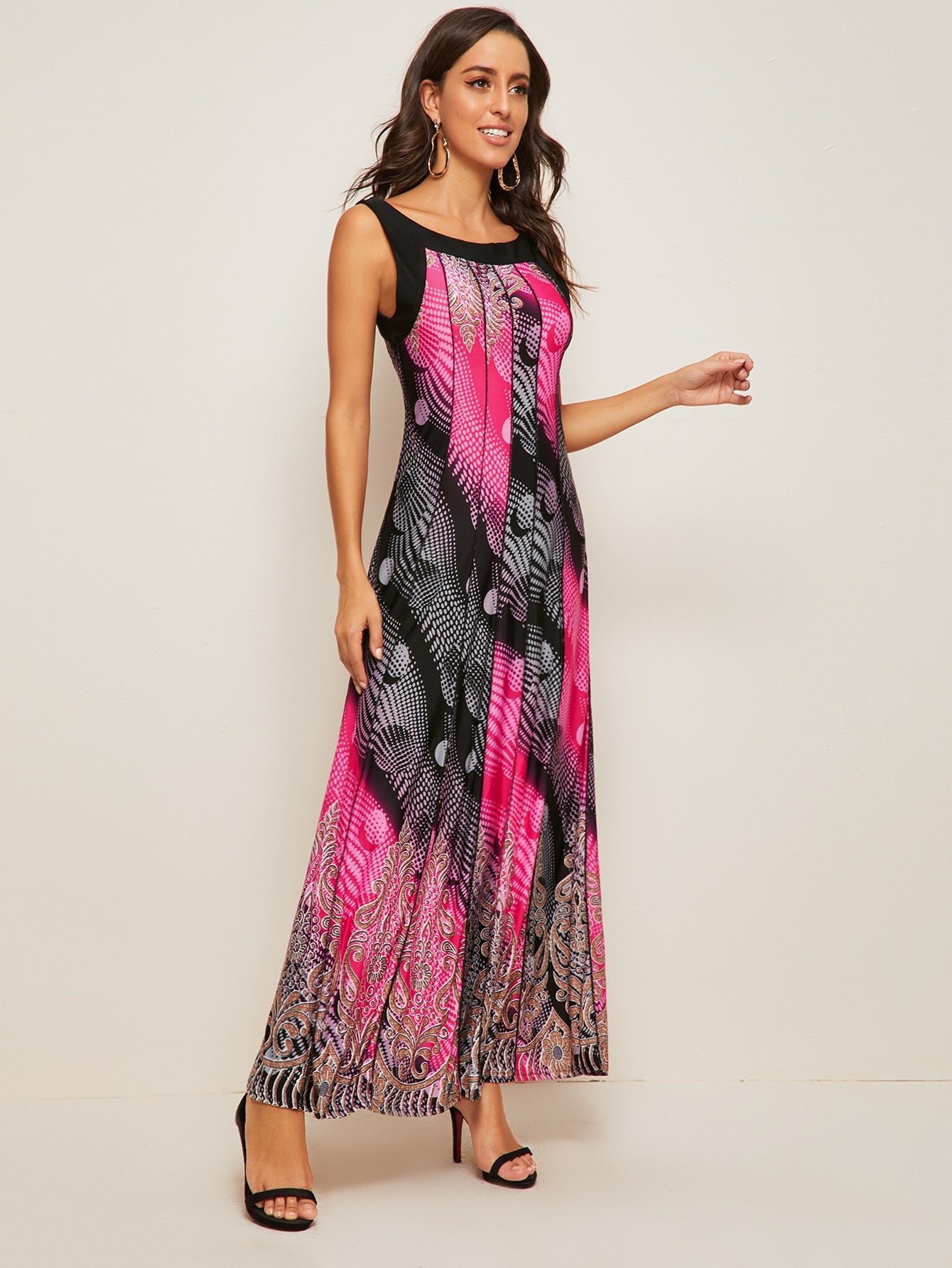 Tribal Print Maxi A-line Dress