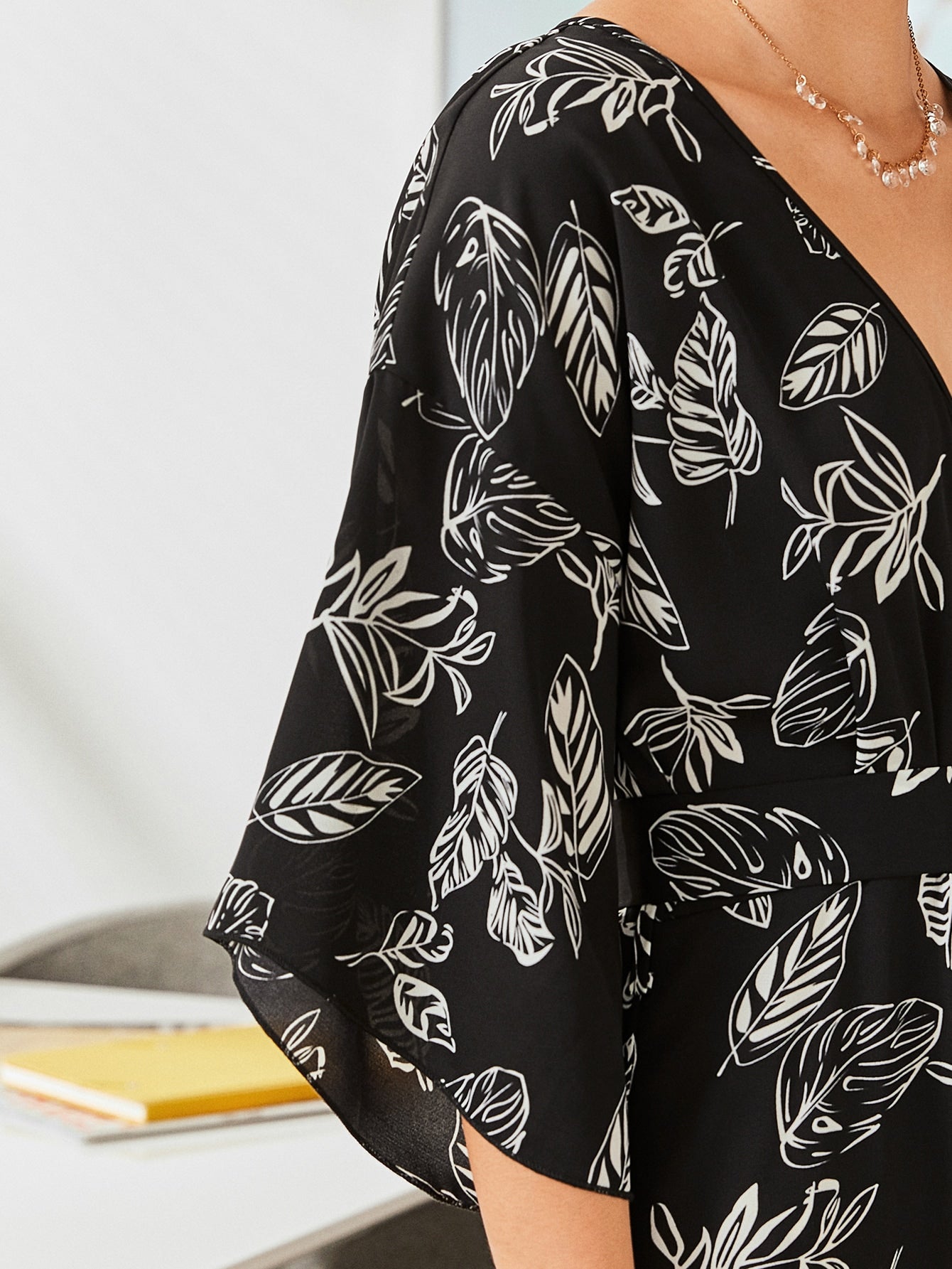 Tropical Print Surplice Front Belted Culotte Jumpsuit