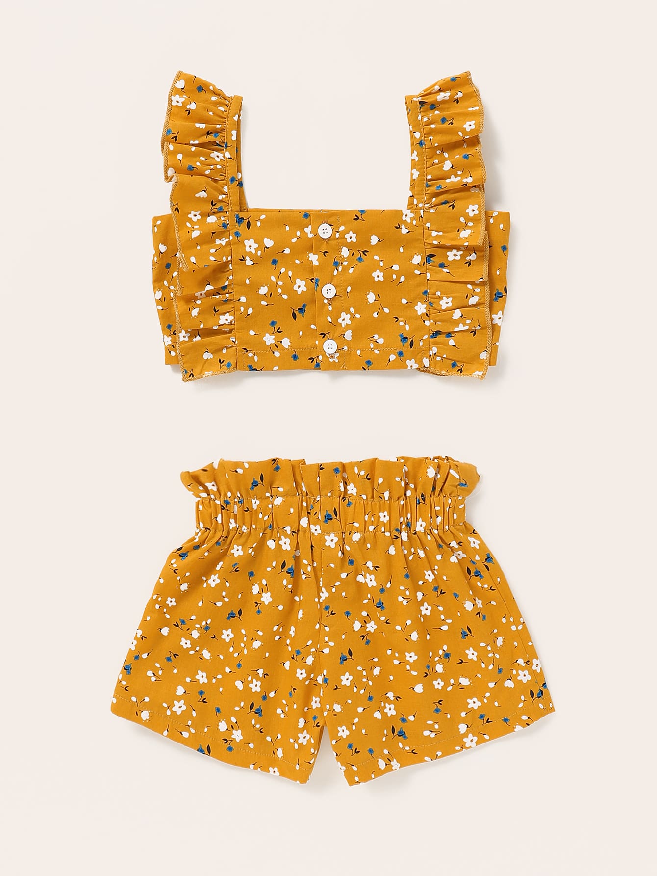 Toddler Girls Ditsy Floral Print Ruffle Trim Top With Shorts