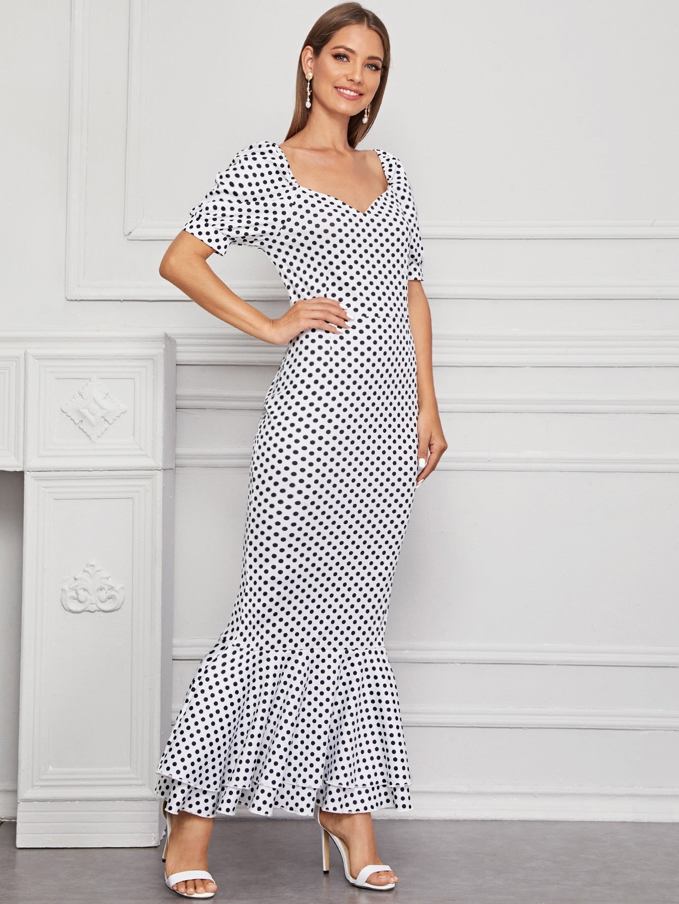 Polka Dot Sweetheart Neck Prom Mermaid Dress