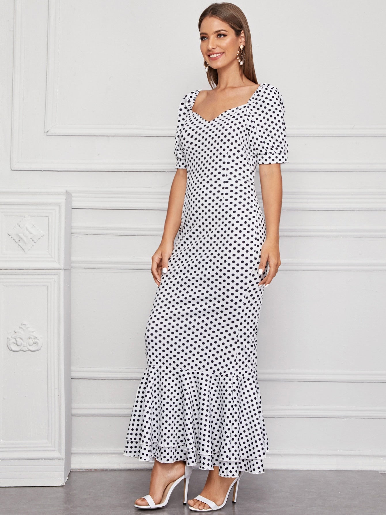 Polka Dot Sweetheart Neck Prom Mermaid Dress