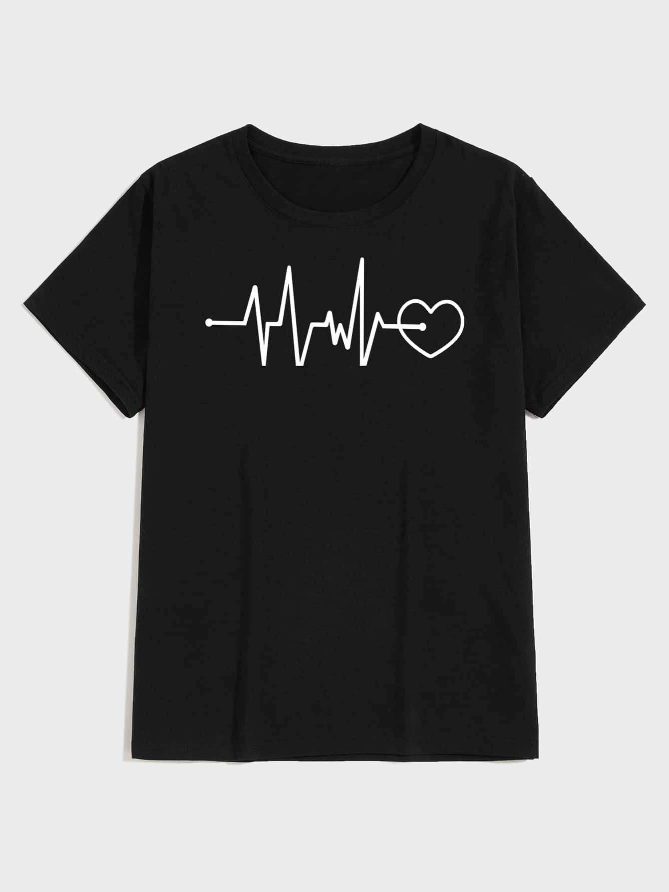 Men Heart Graphic Round Neck Tee