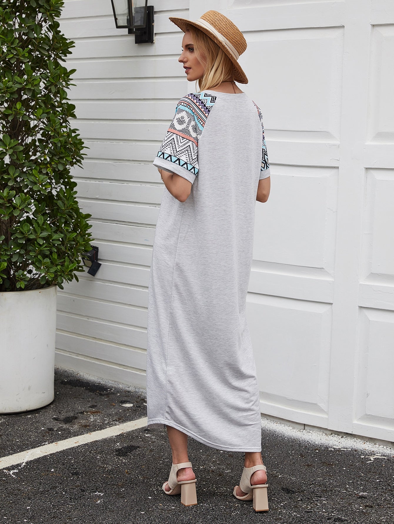 Aztec Panel Curved Hem Tee Dress
