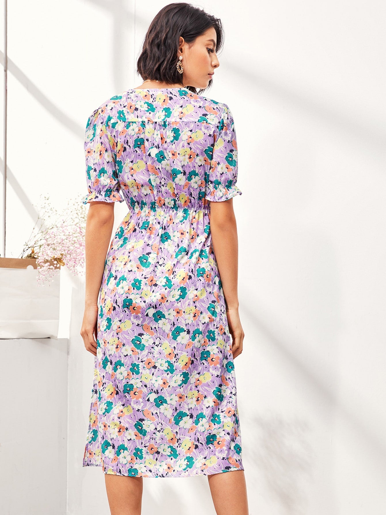 Split Side Self Tie Floral A-line Dress
