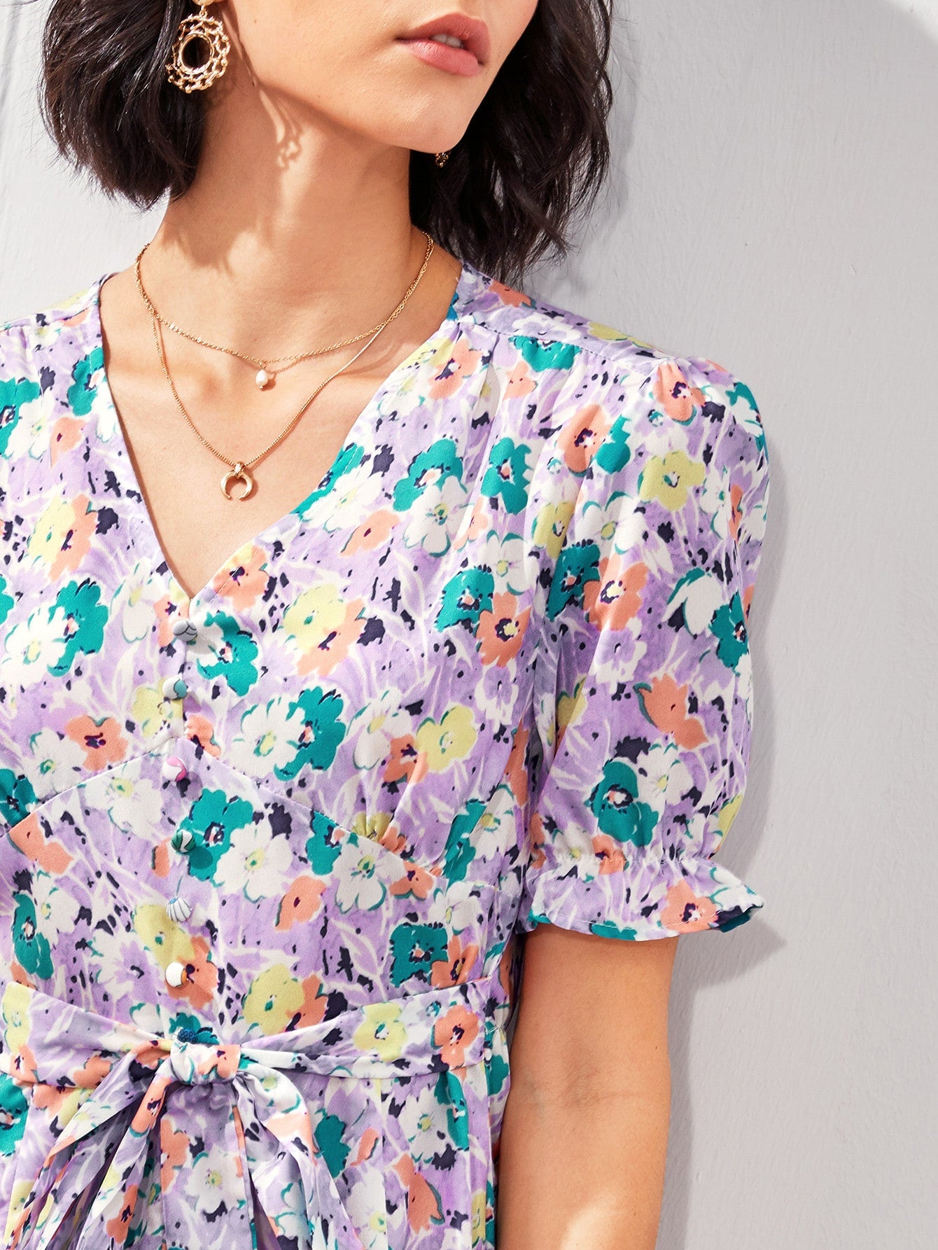 Split Side Self Tie Floral A-line Dress