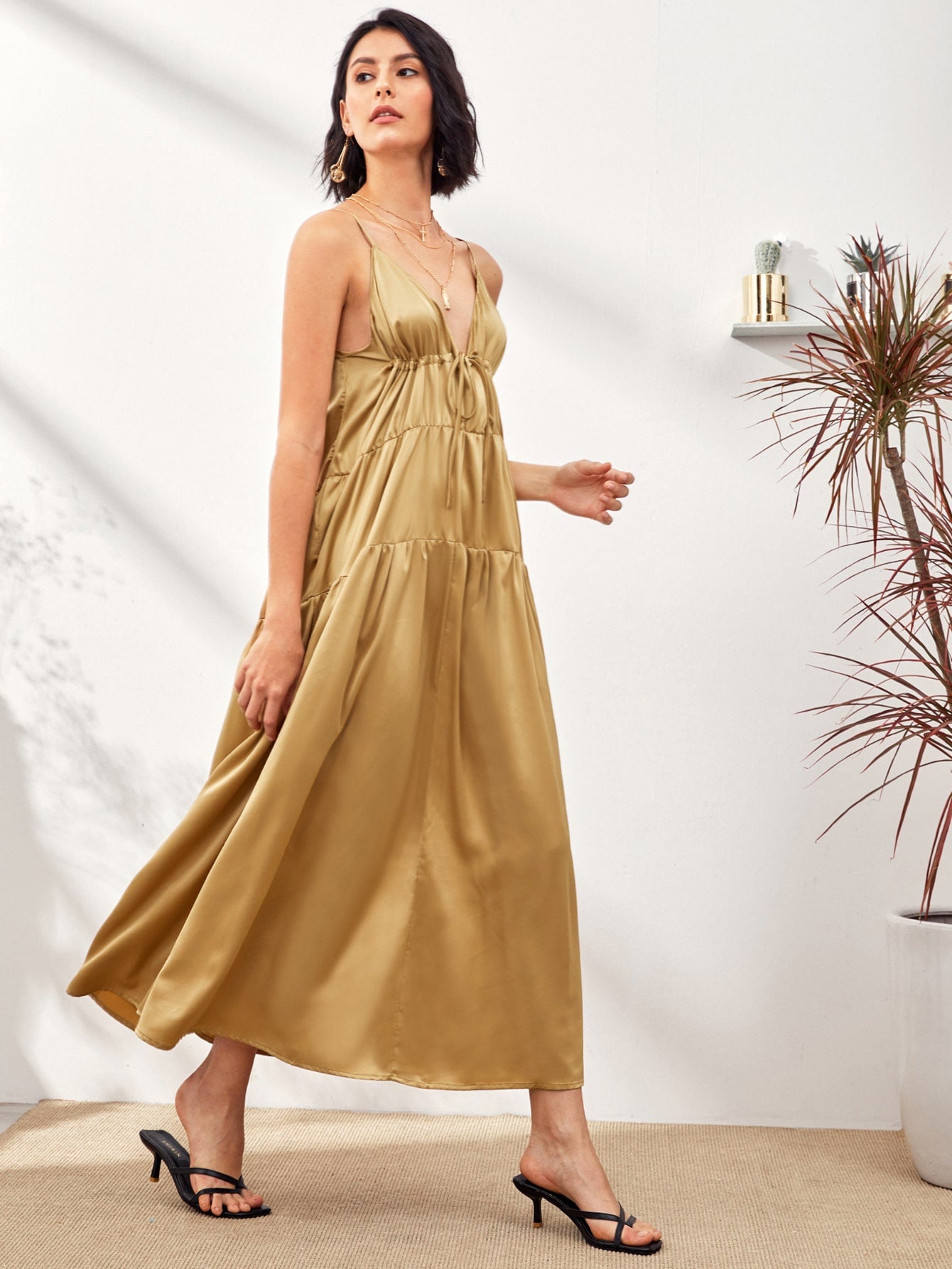 Tie Front Solid Cami Dress