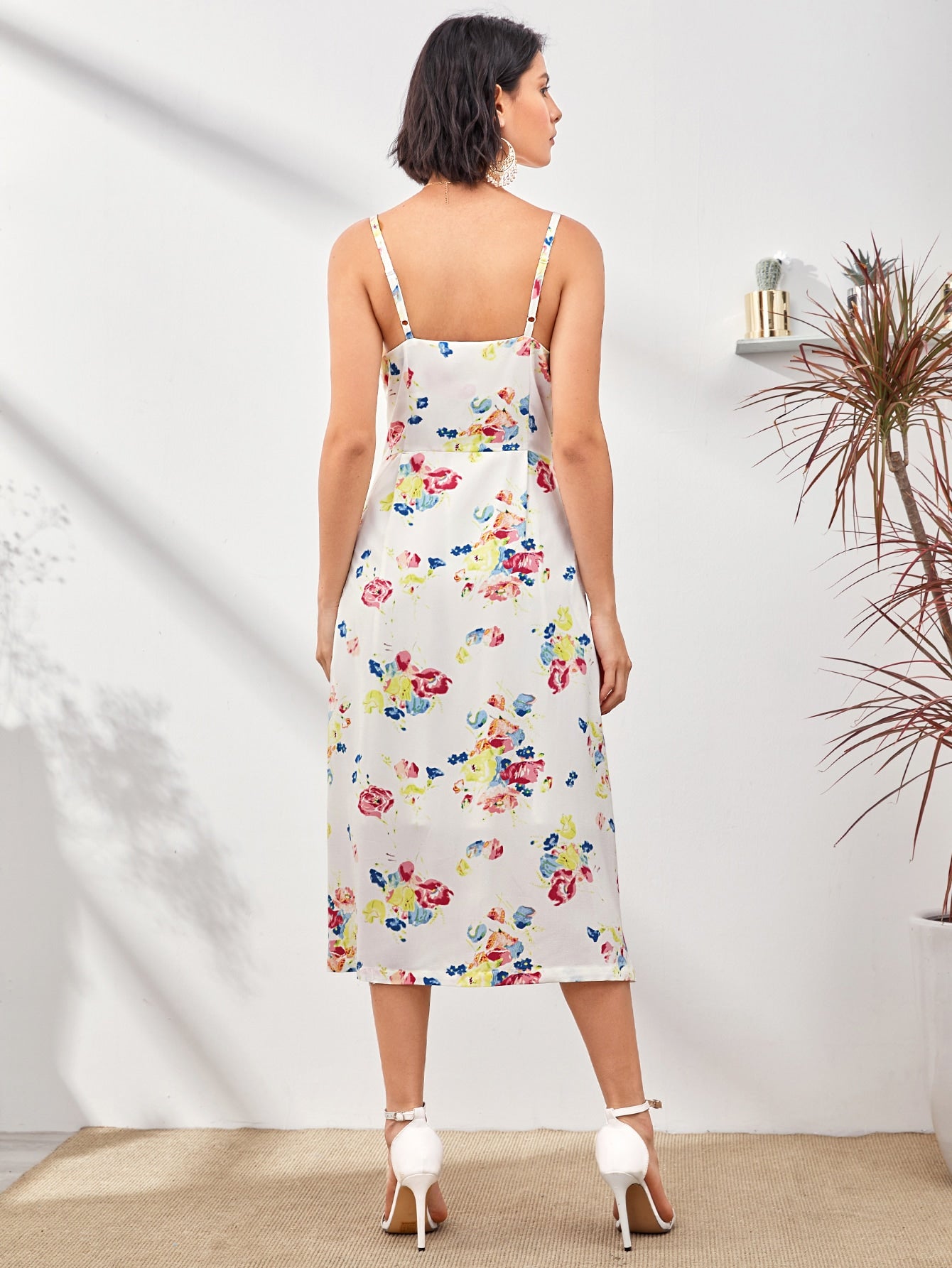 Floral Print Half Button Cami Dress