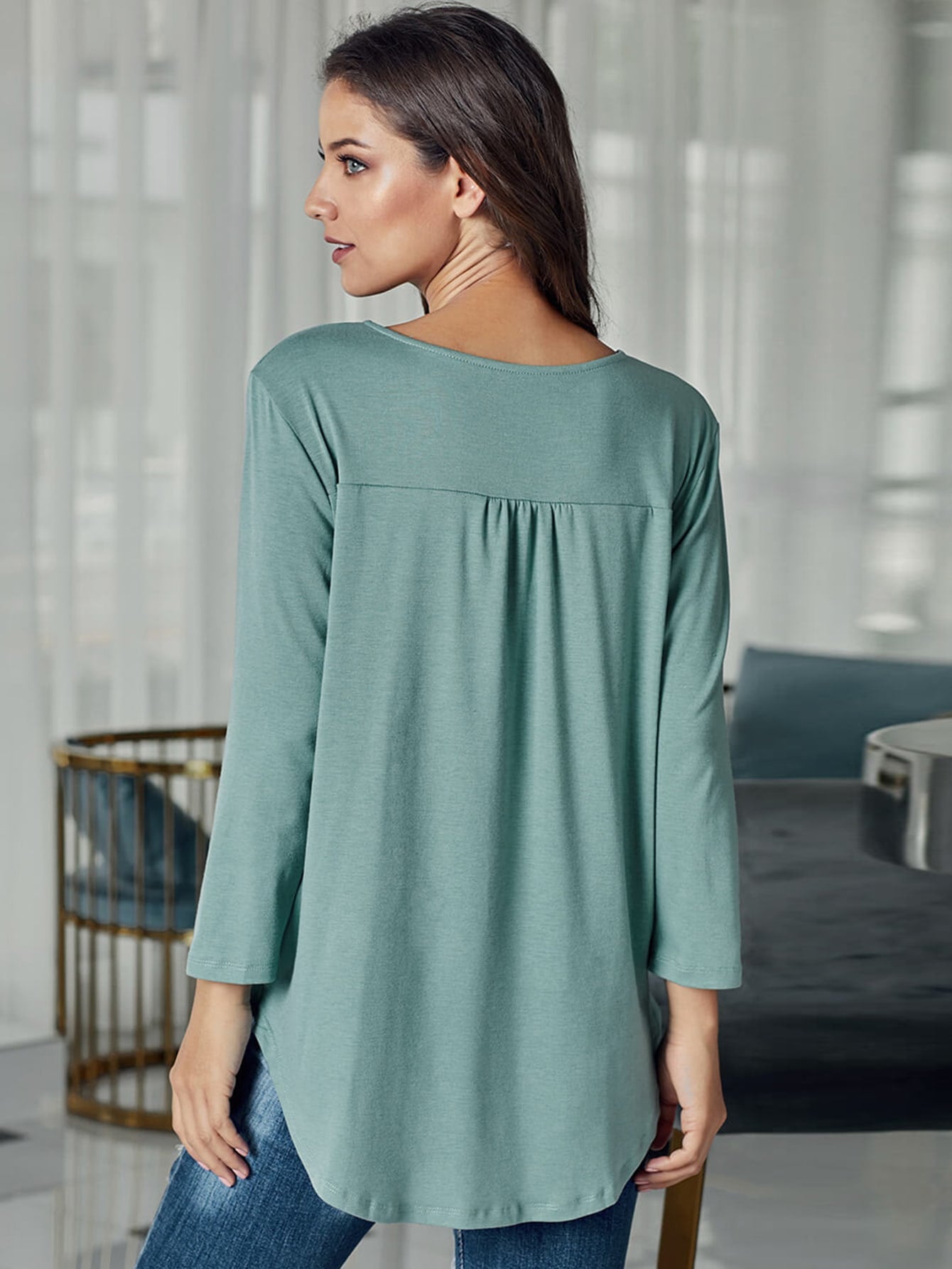 Solid Surplice Front Draped Hem Tee