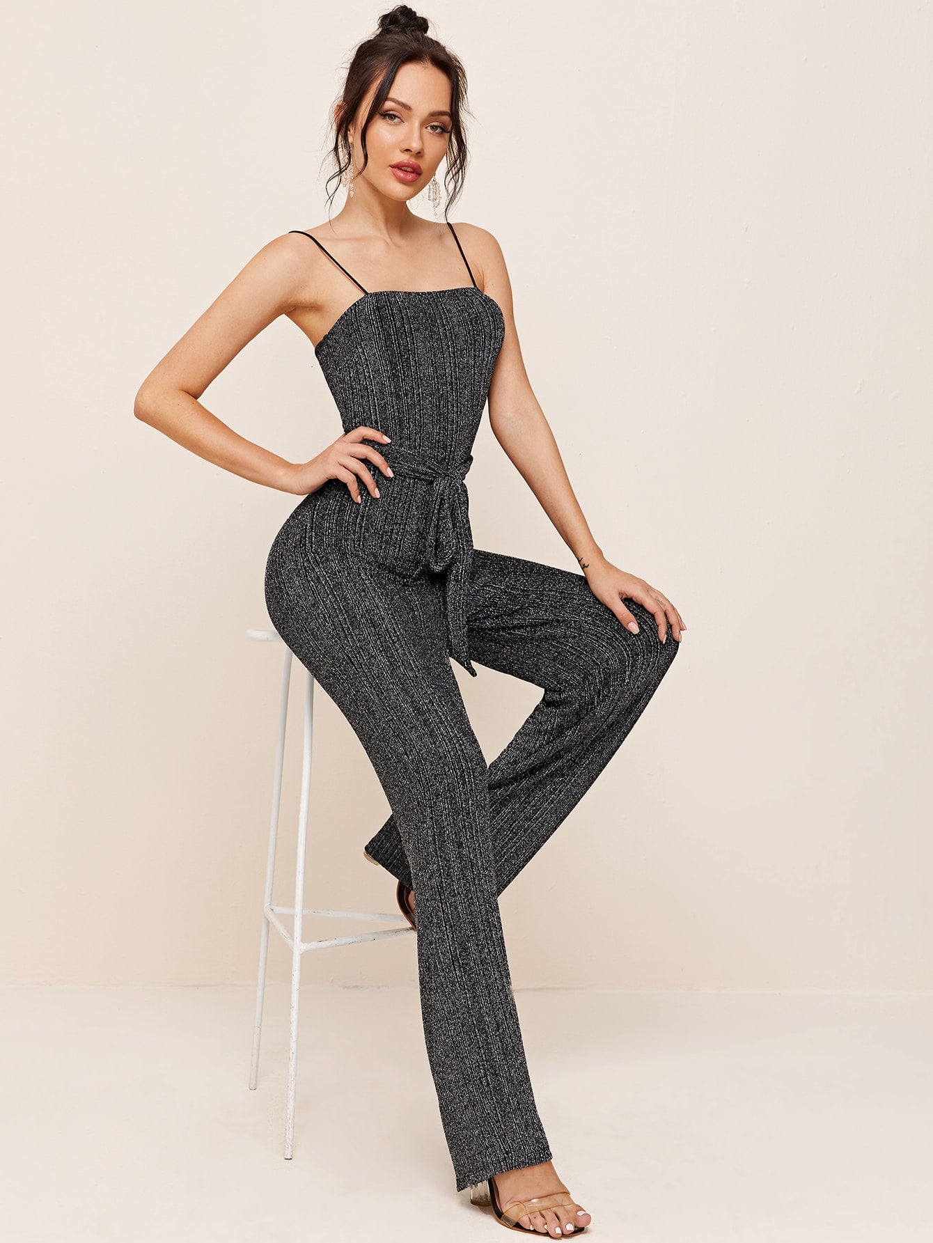 Belted Glitter Cami Jumpsuit